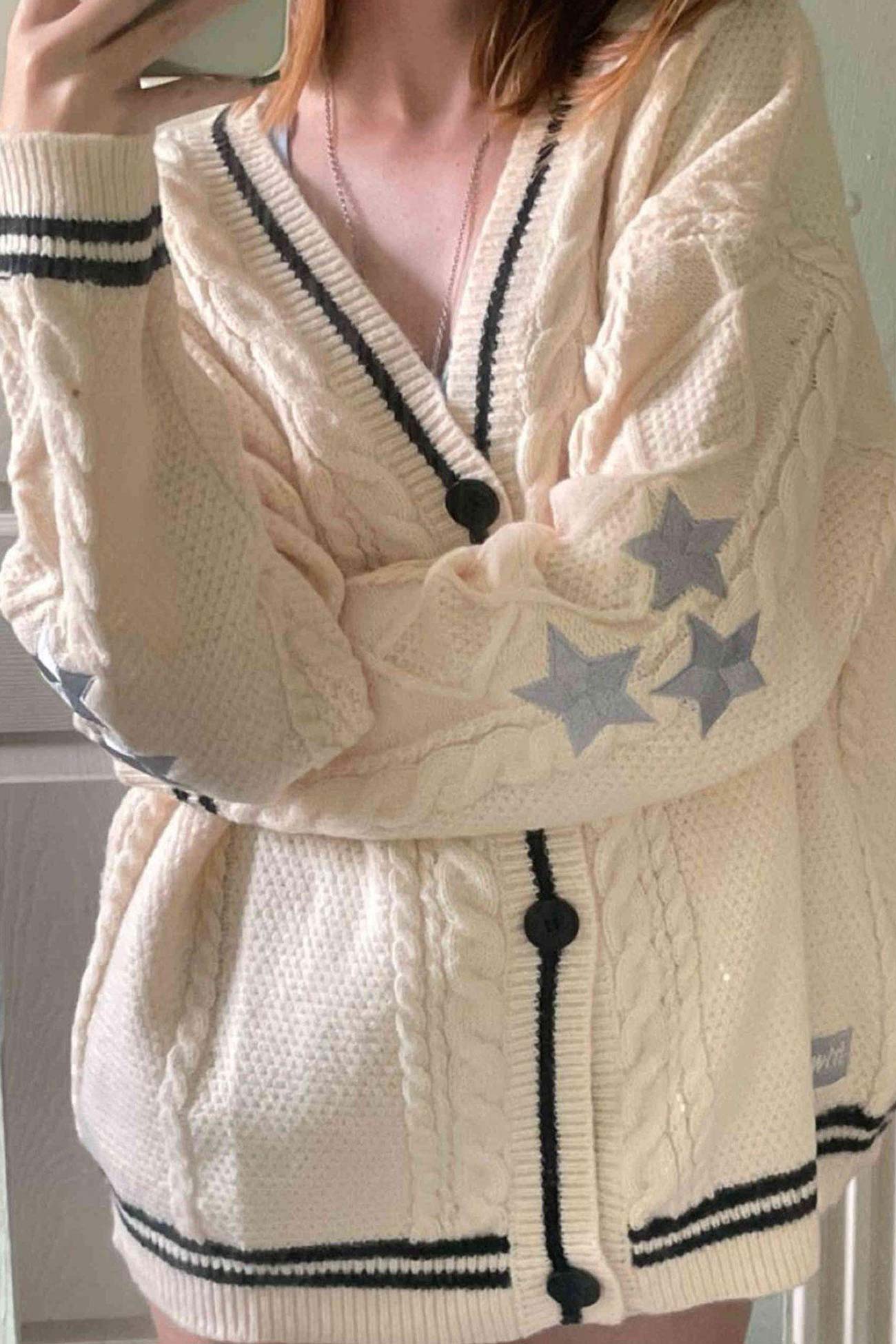 Five Pointed Star Embroidery Knit Cardigan