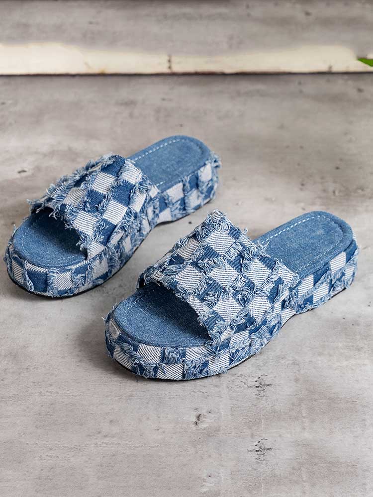 Checkerboard Denim Sandals