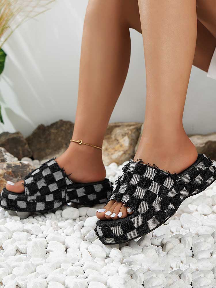 Checkerboard Denim Sandals