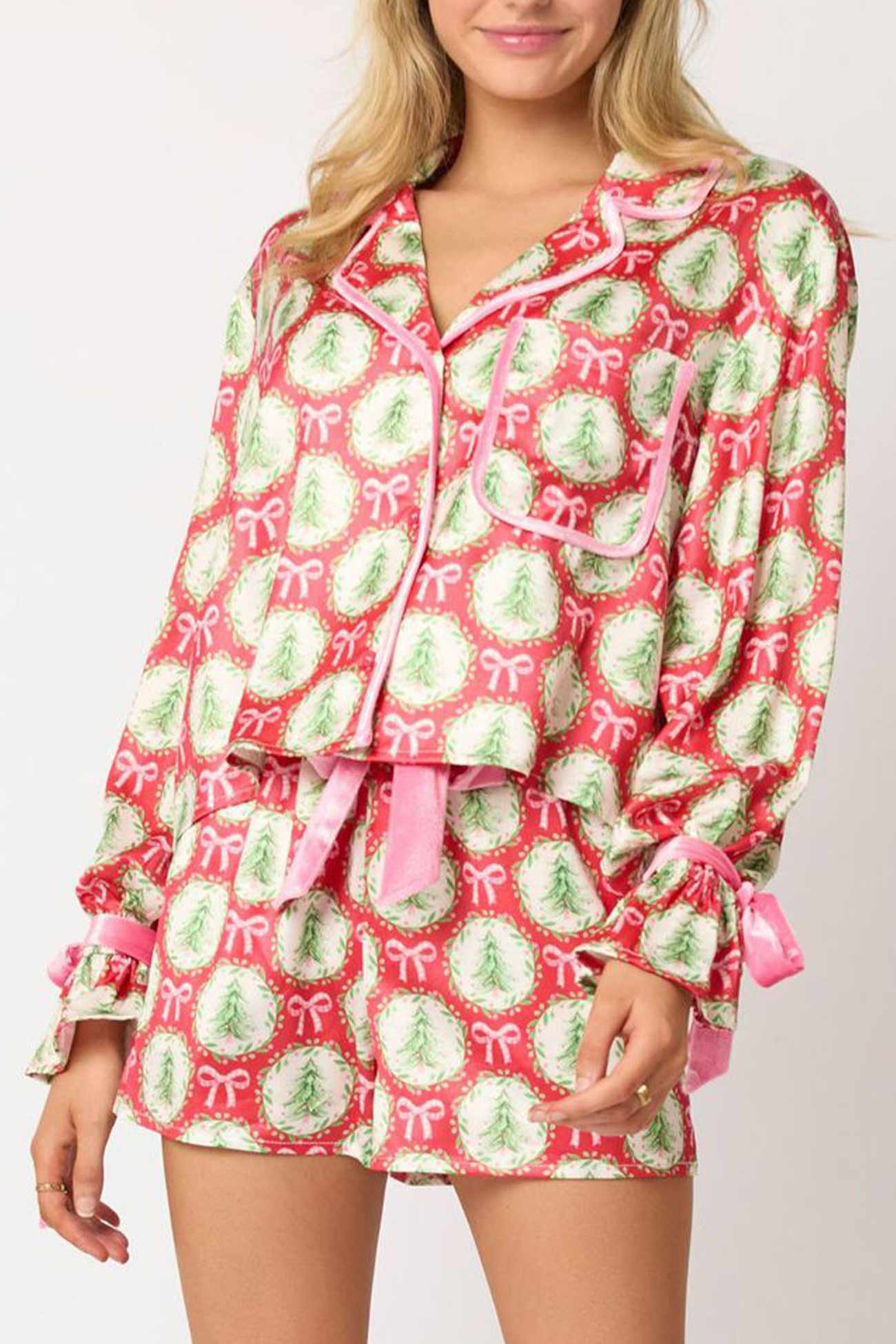 Santa Bow Shorts Two Piece Set Pajamas