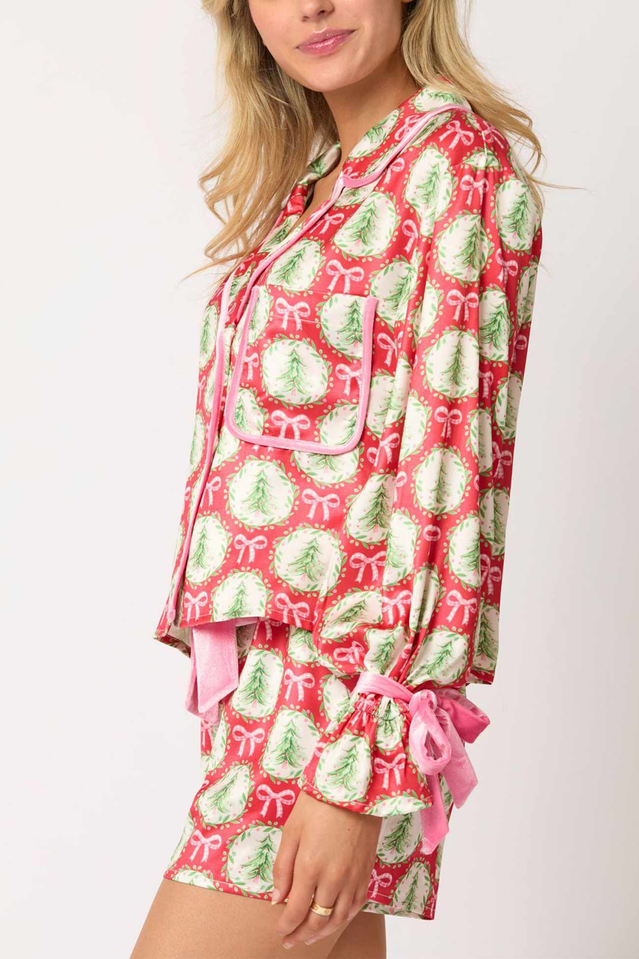 Santa Bow Shorts Two Piece Set Pajamas