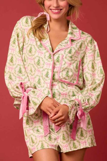 Santa Bow Shorts Two Piece Set Pajamas