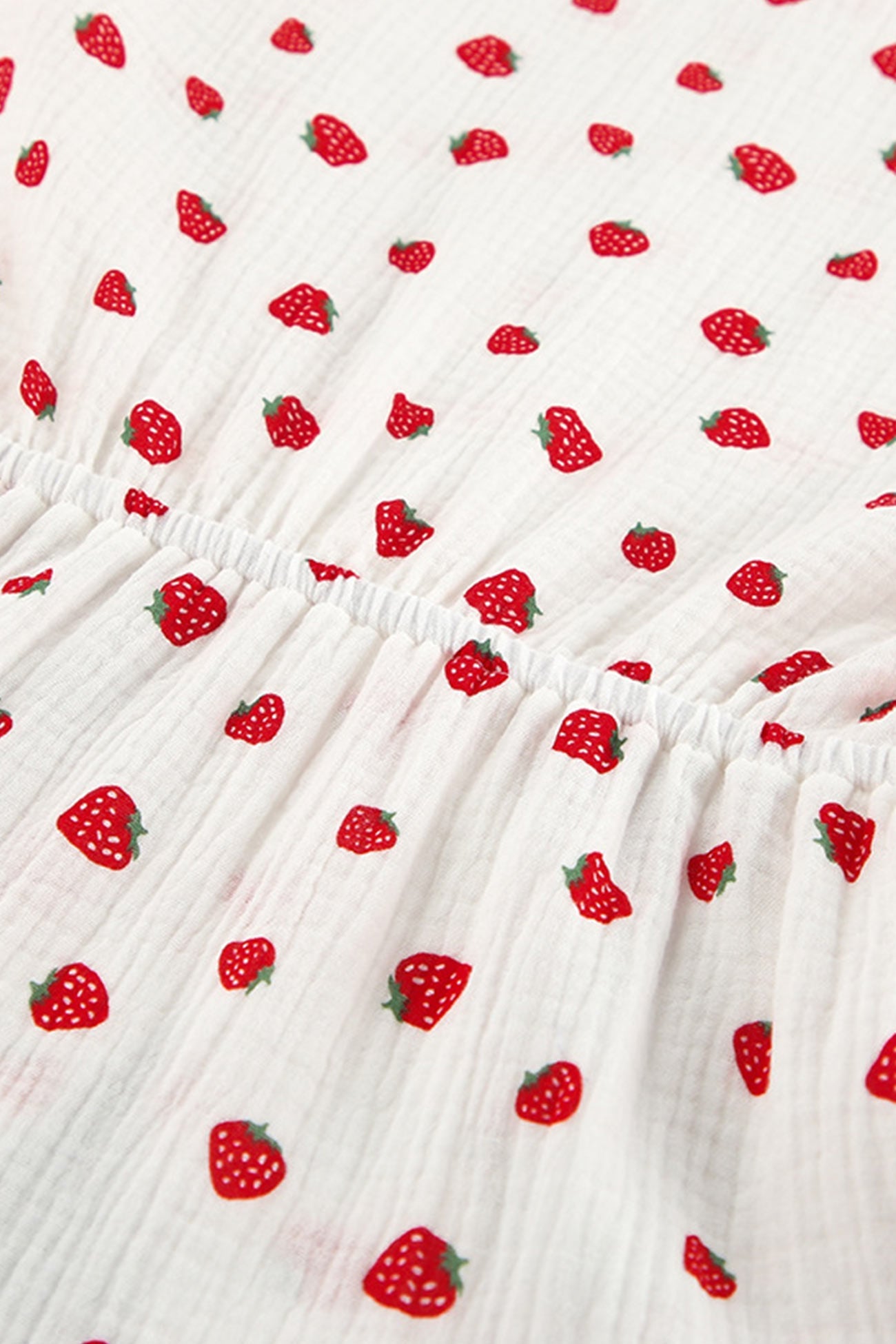 Strawberry Print Puff Sleeve Cotton Dress