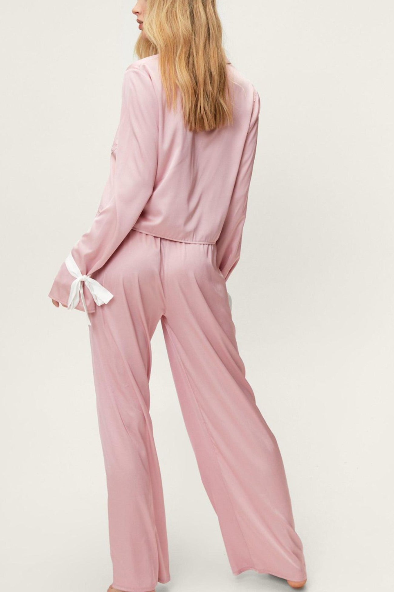 Satin Bow Strappy Cuff Loungewear Set