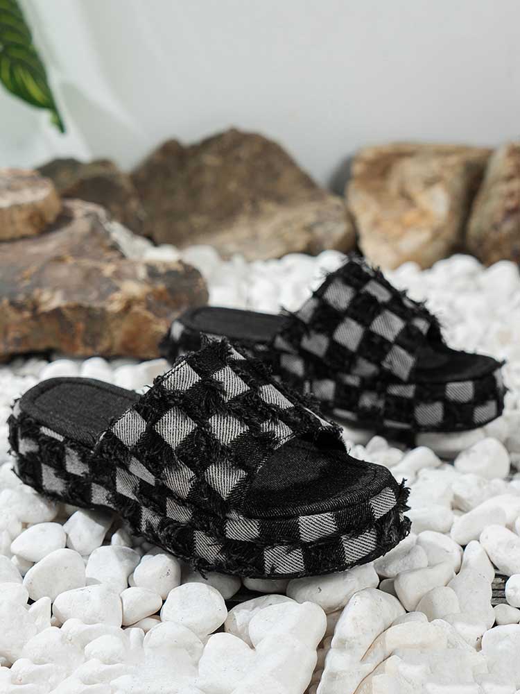 Checkerboard Denim Sandals