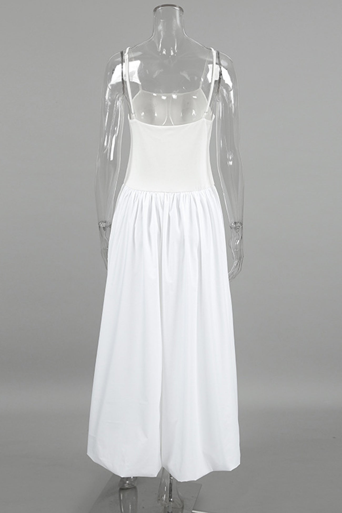 White Waisted Ballon Midi Dress