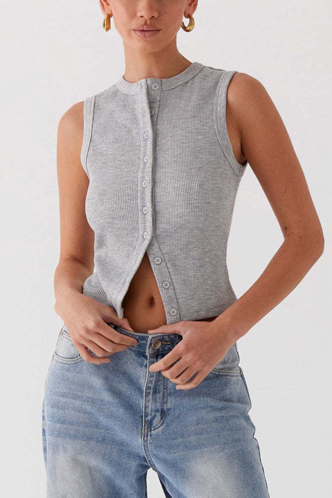 Solid Color Button down Knit Tank Top