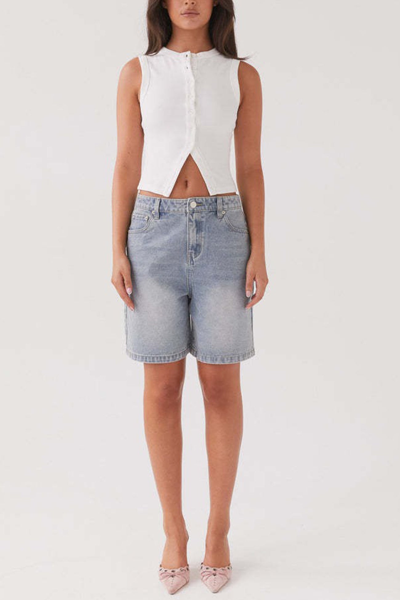 Solid Color Button down Knit Tank Top