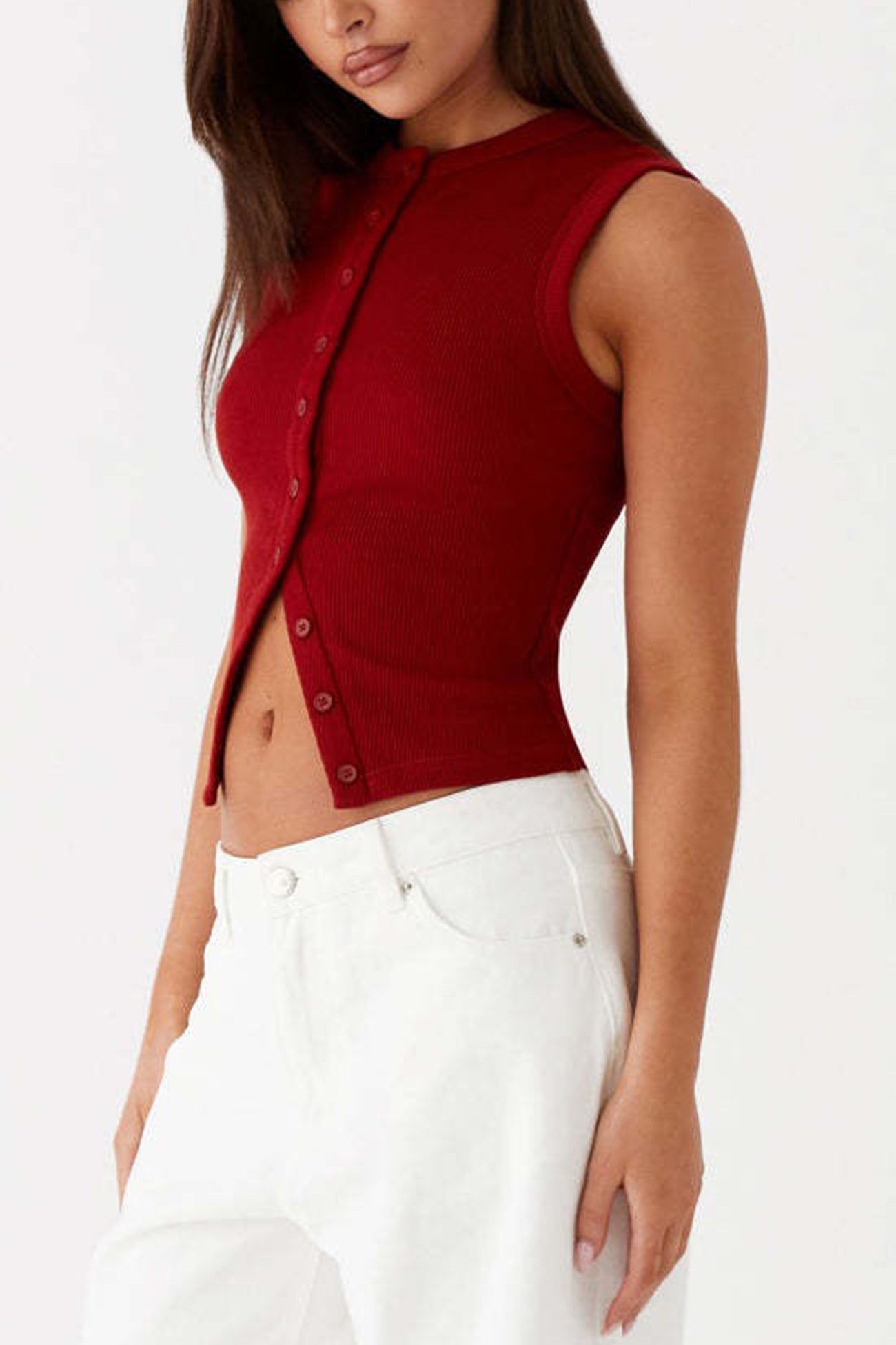 Solid Color Button down Knit Tank Top