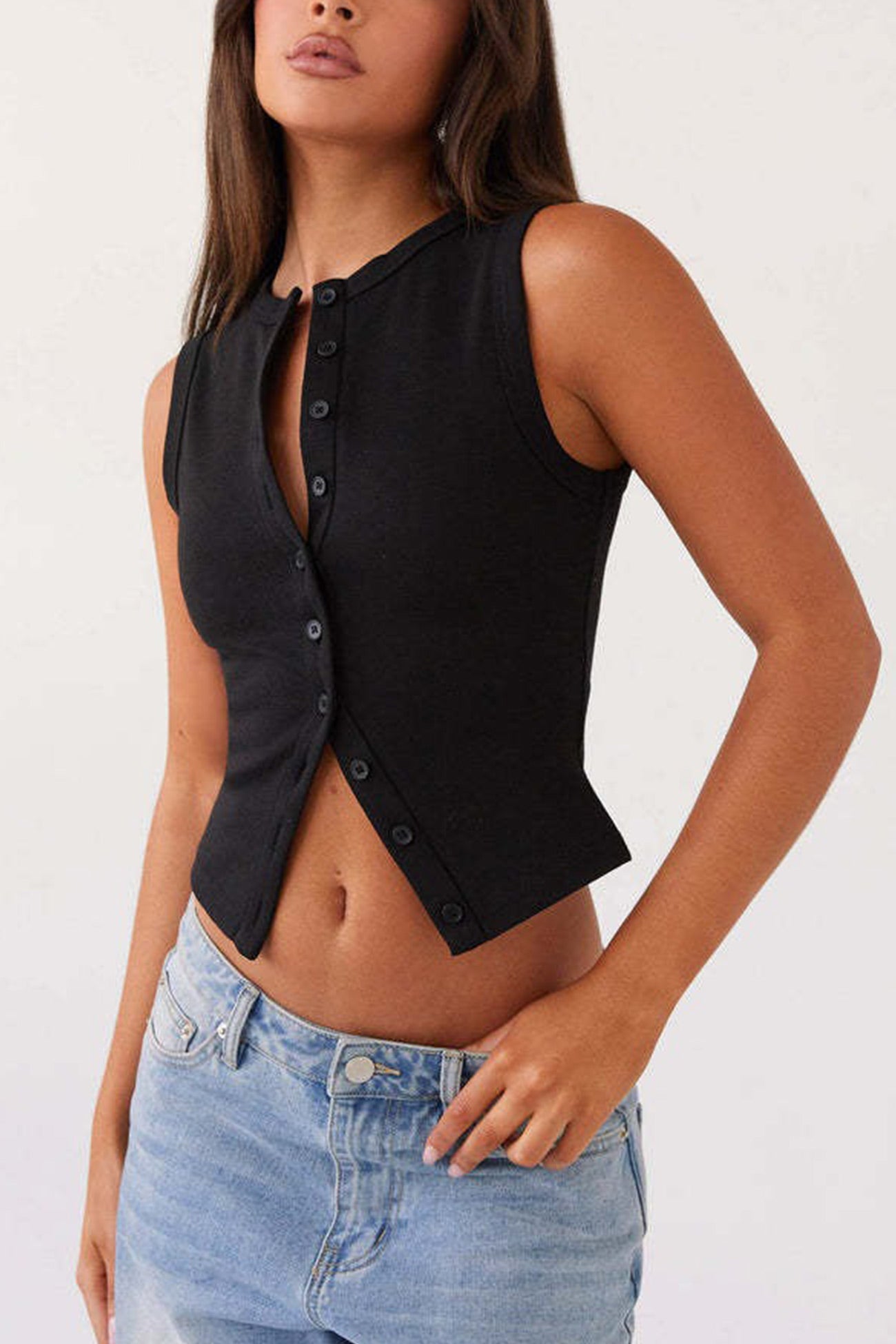 Solid Color Button down Knit Tank Top