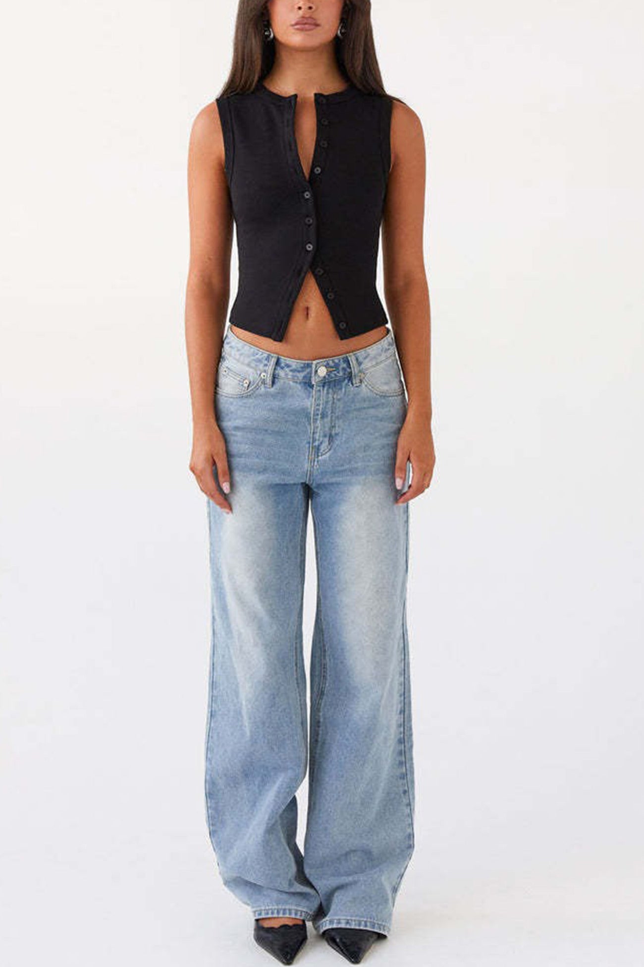 Solid Color Button down Knit Tank Top