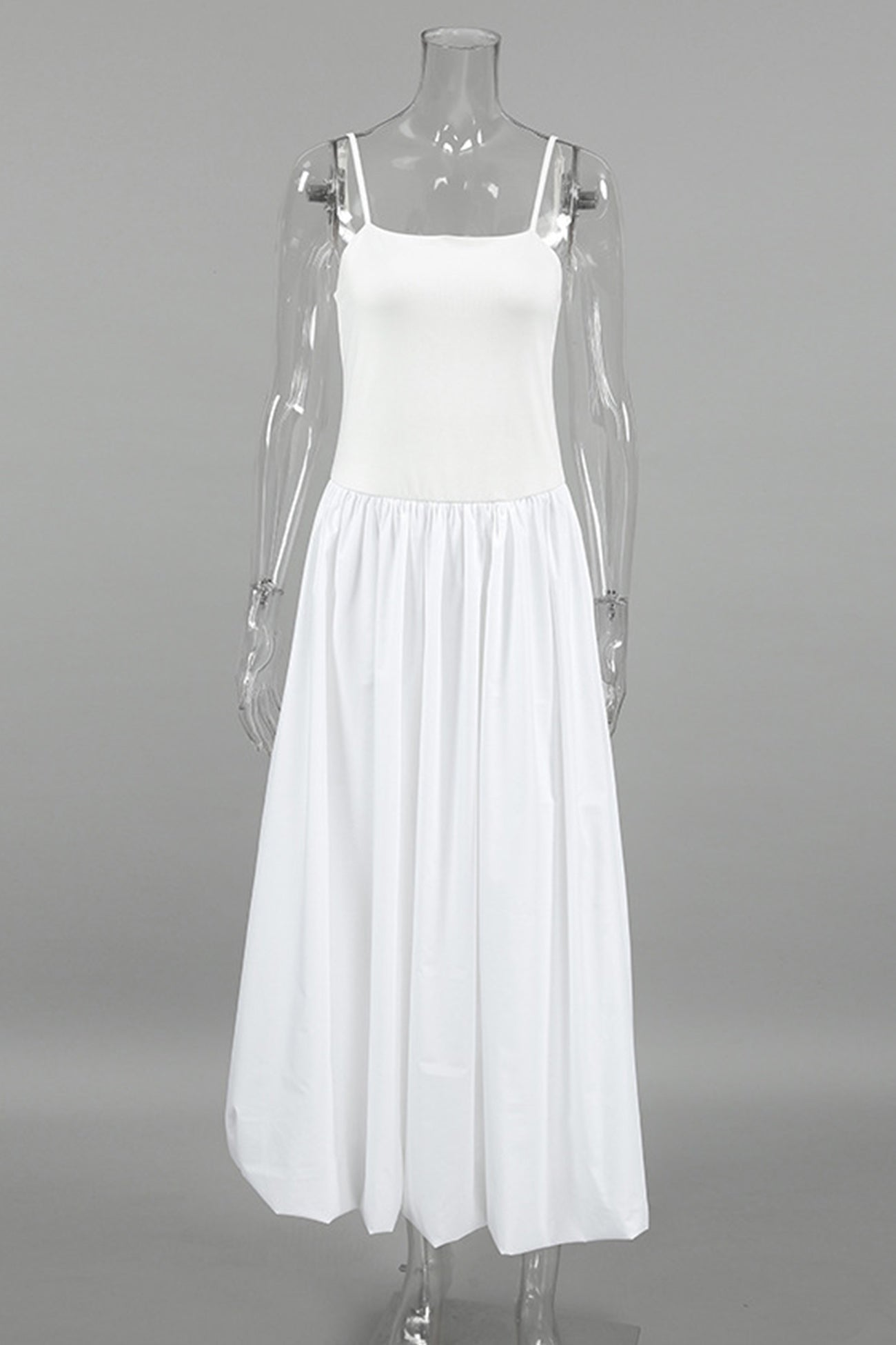 White Waisted Ballon Midi Dress