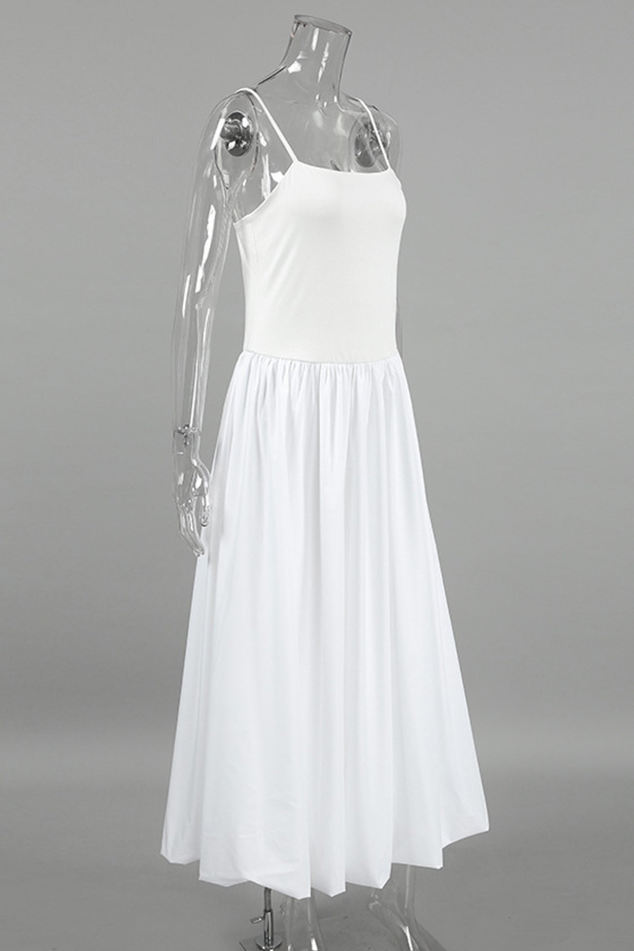 White Waisted Ballon Midi Dress