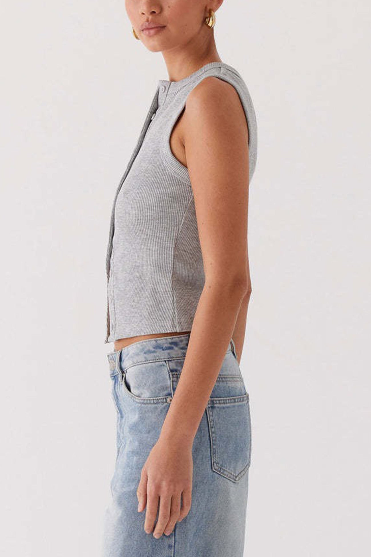 Solid Color Button down Knit Tank Top