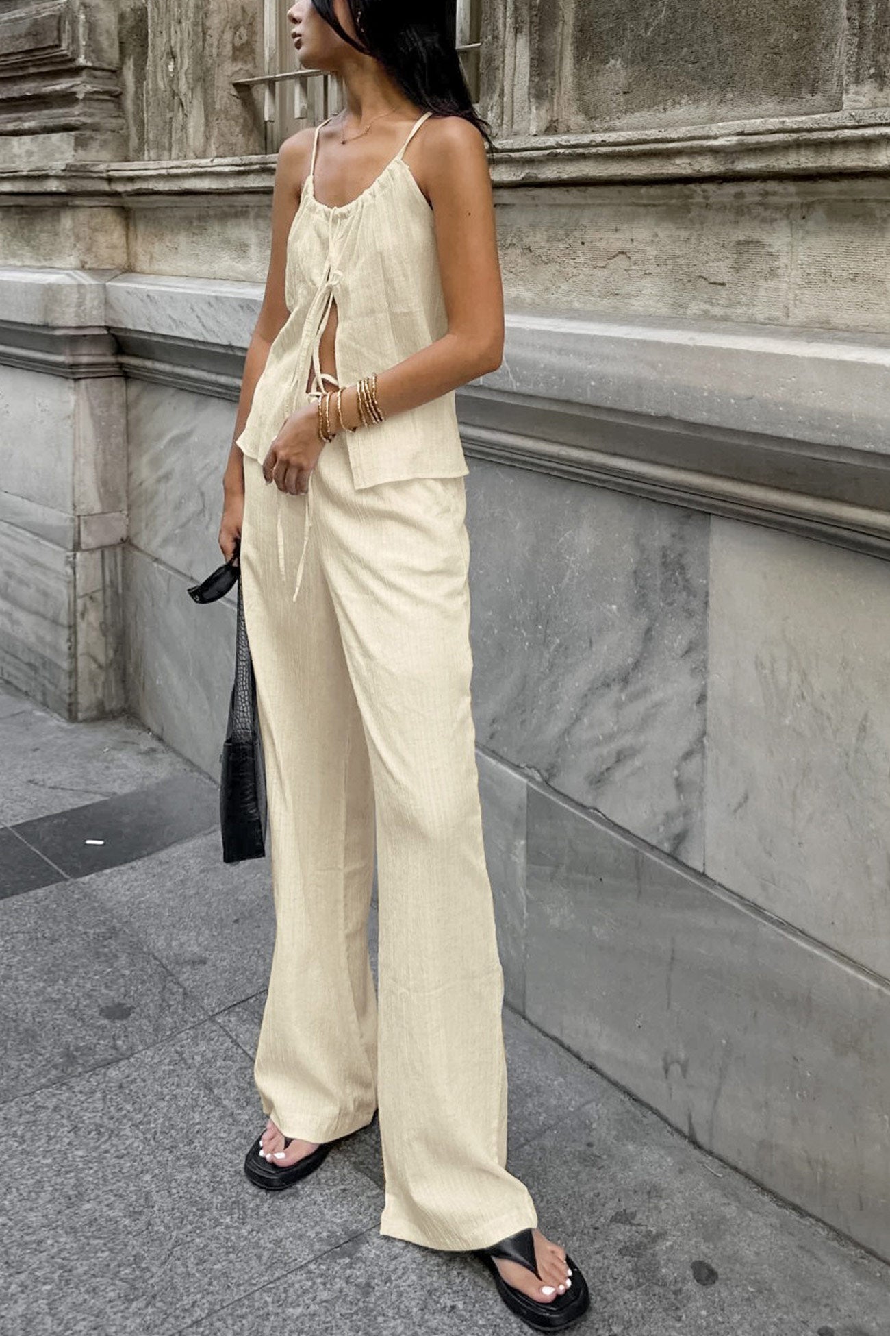 Tie up Vest Long Pants Set