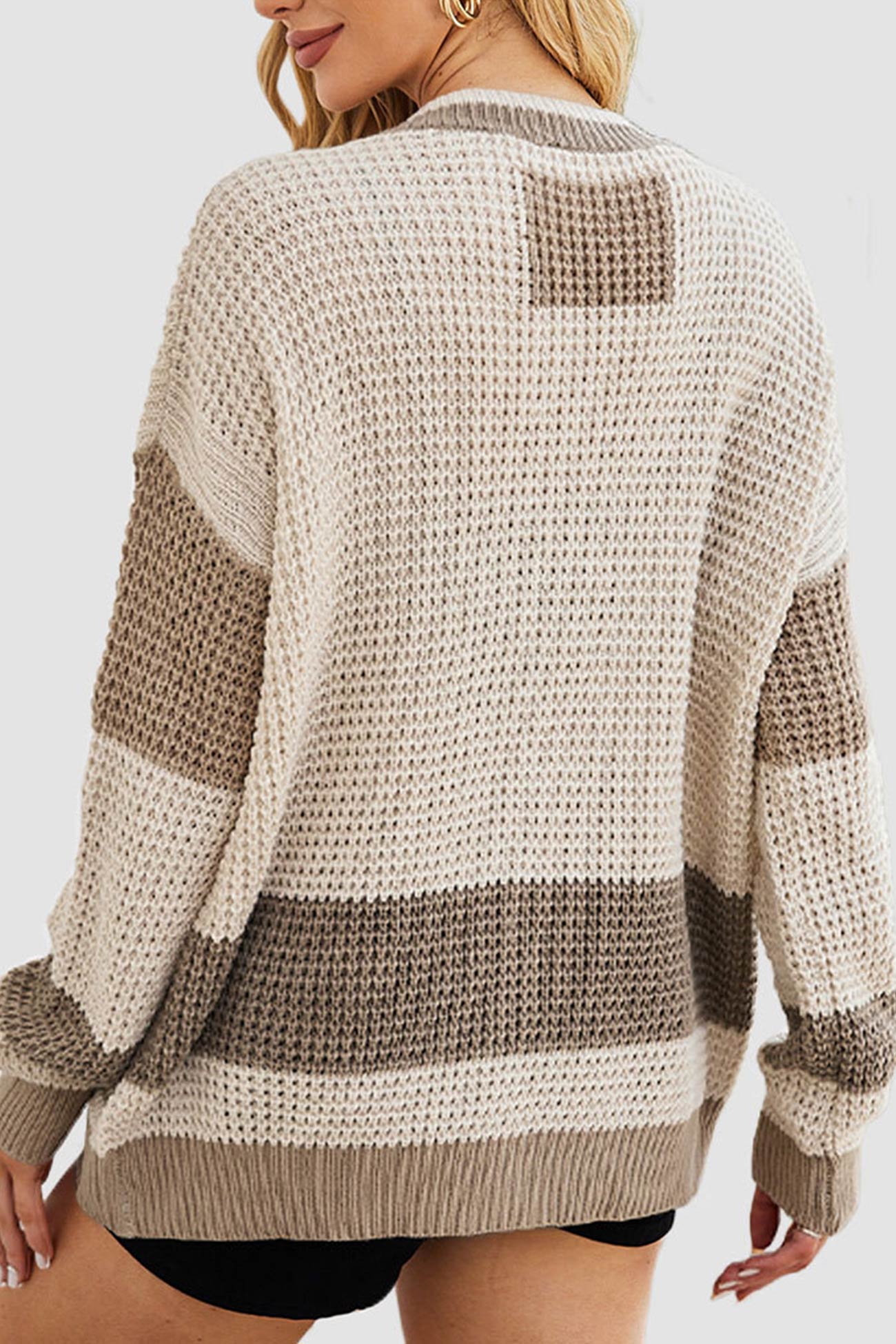 Color Splicing Button Down Cardigan