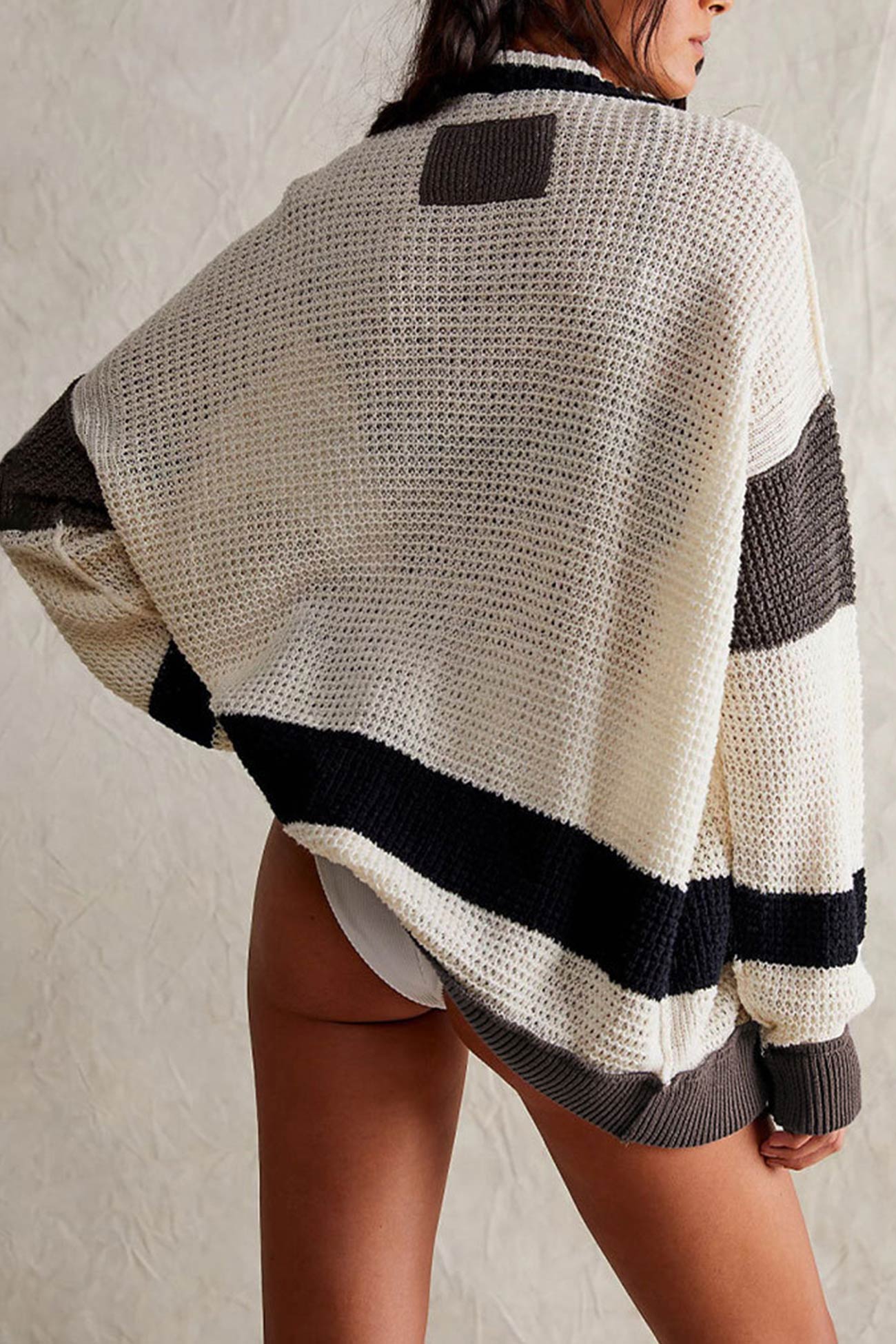Color Splicing Button Down Cardigan