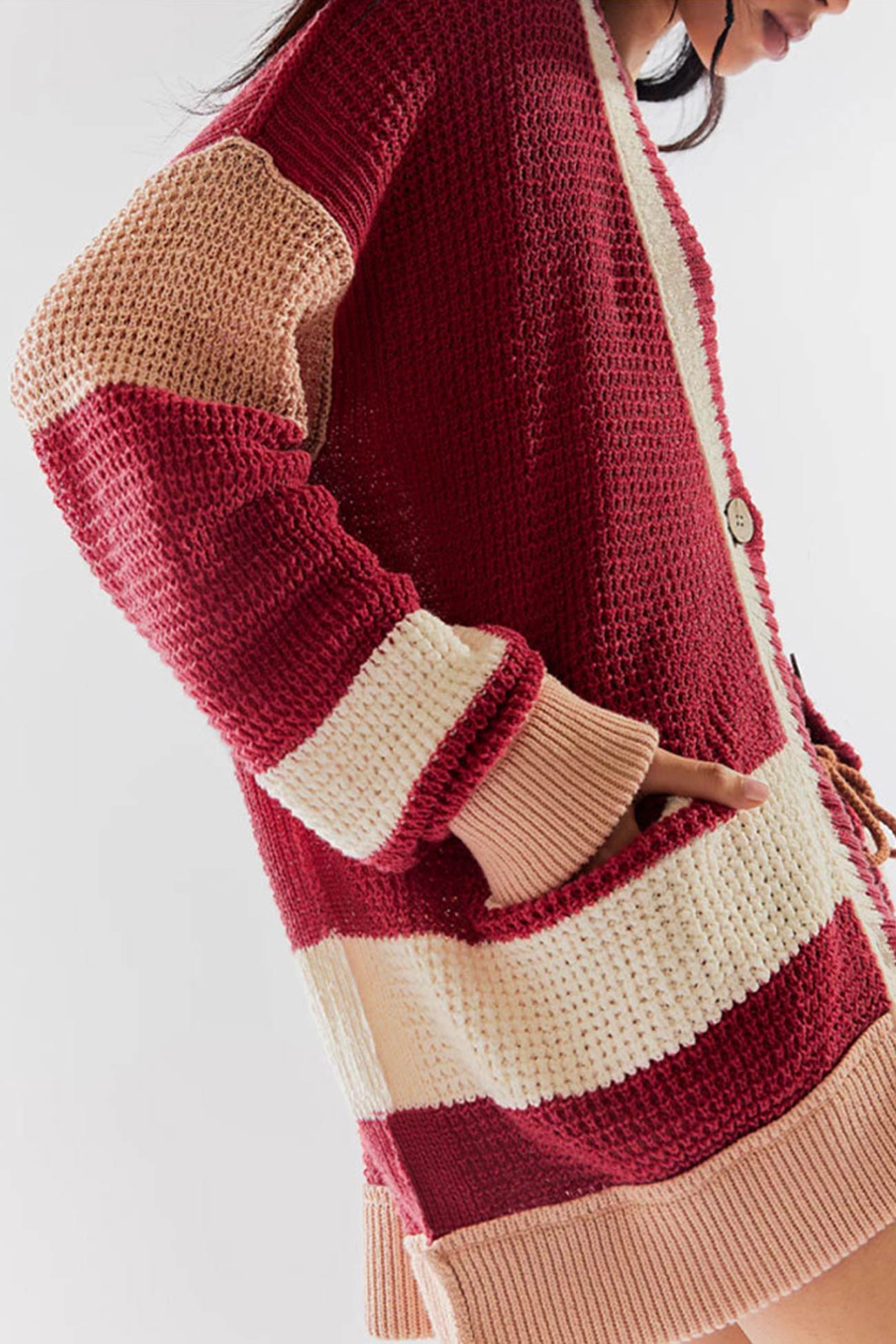 Color Splicing Button Down Cardigan
