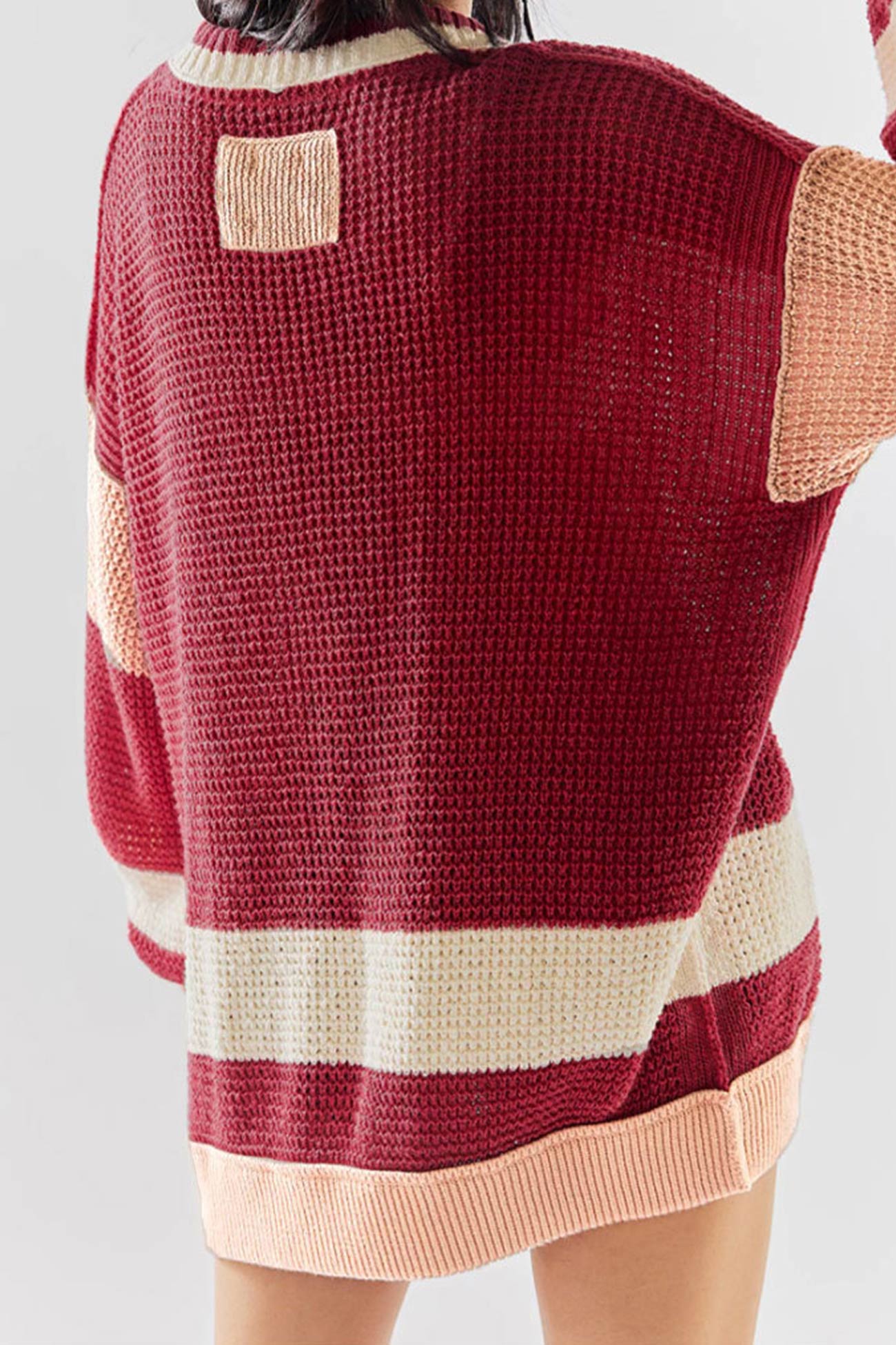 Color Splicing Button Down Cardigan