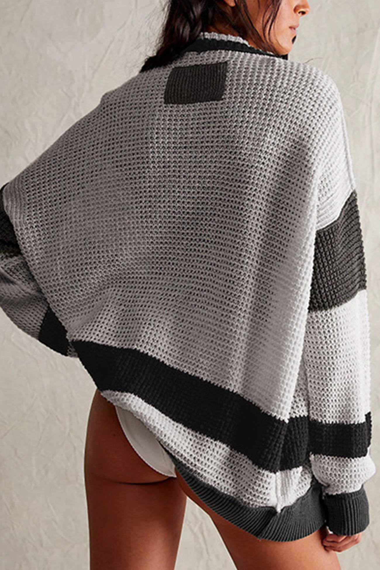 Color Splicing Button Down Cardigan