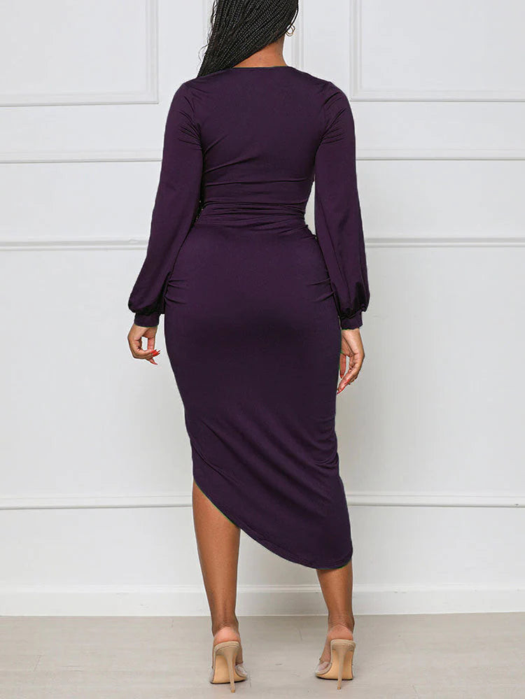 Asymmetrical Ruched Midi Dress