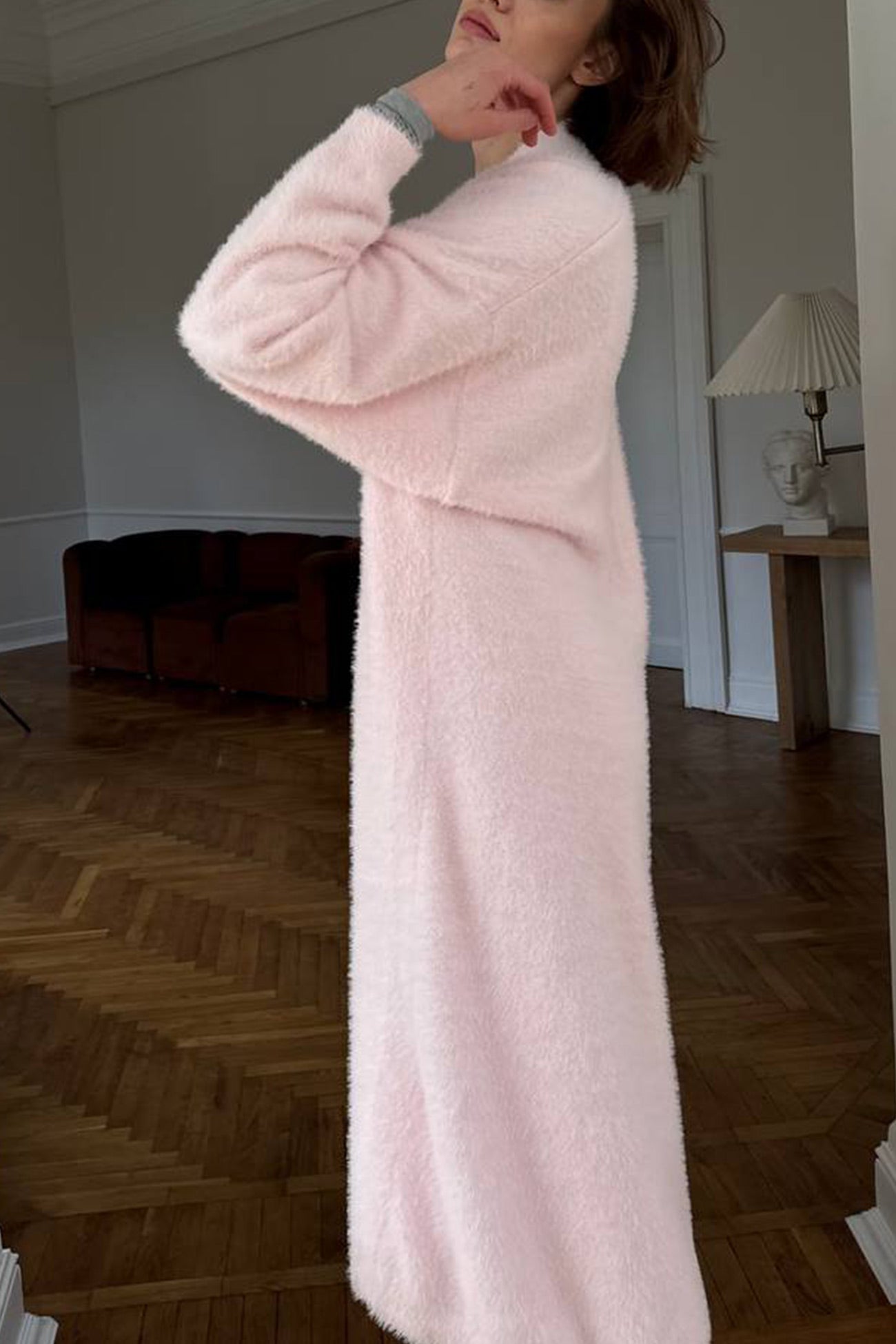 Solid Imitation Mink Tie Up Long Cardigan