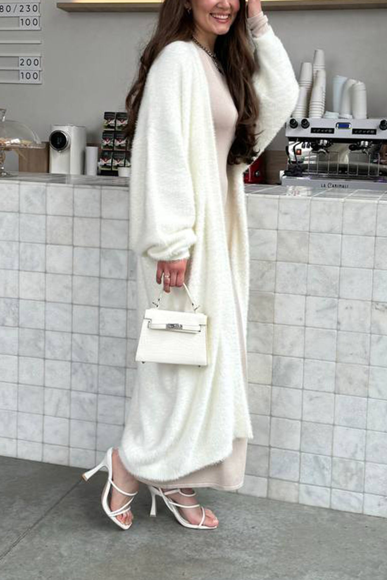 Solid Imitation Mink Tie Up Long Cardigan