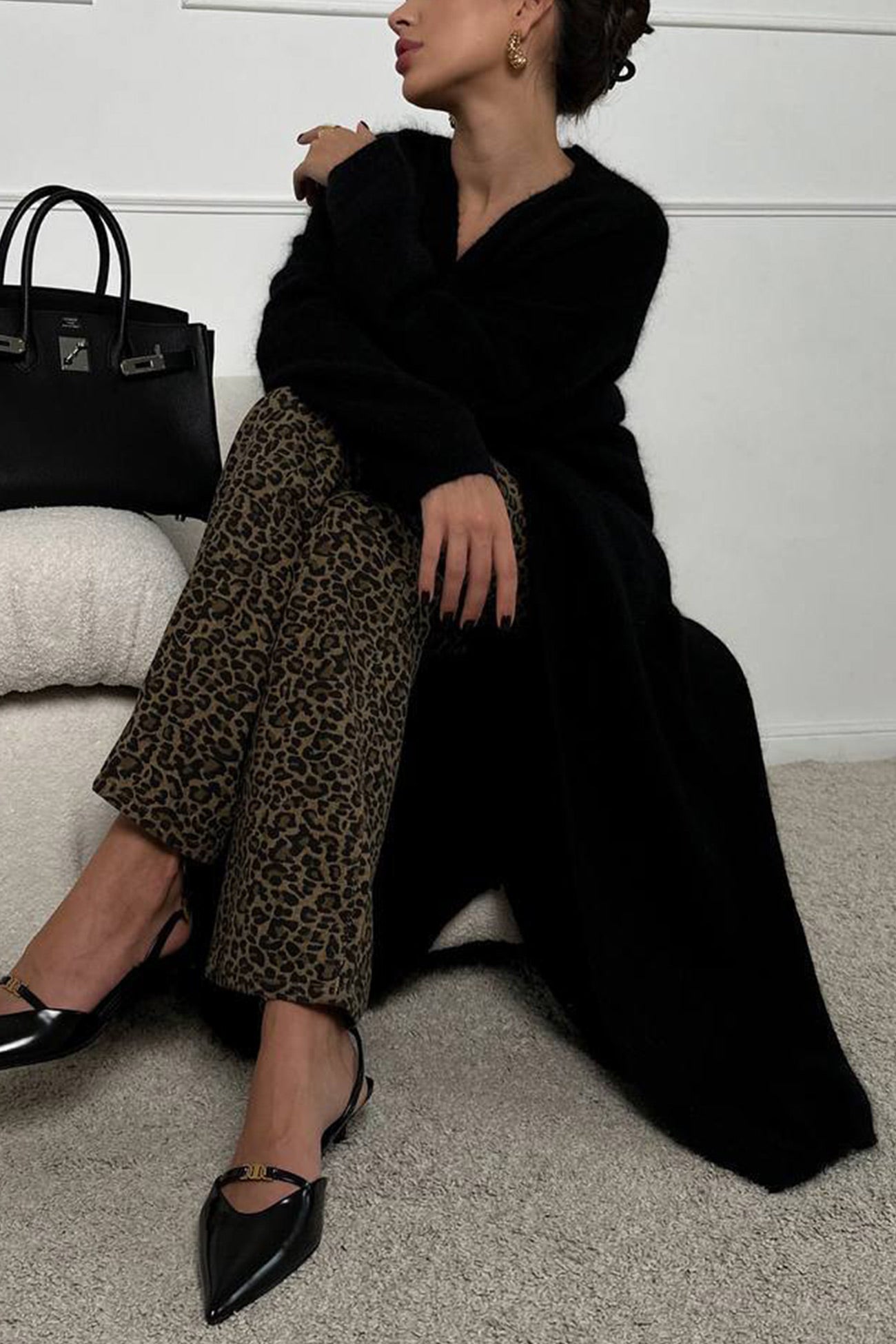 Solid Imitation Mink Tie Up Long Cardigan