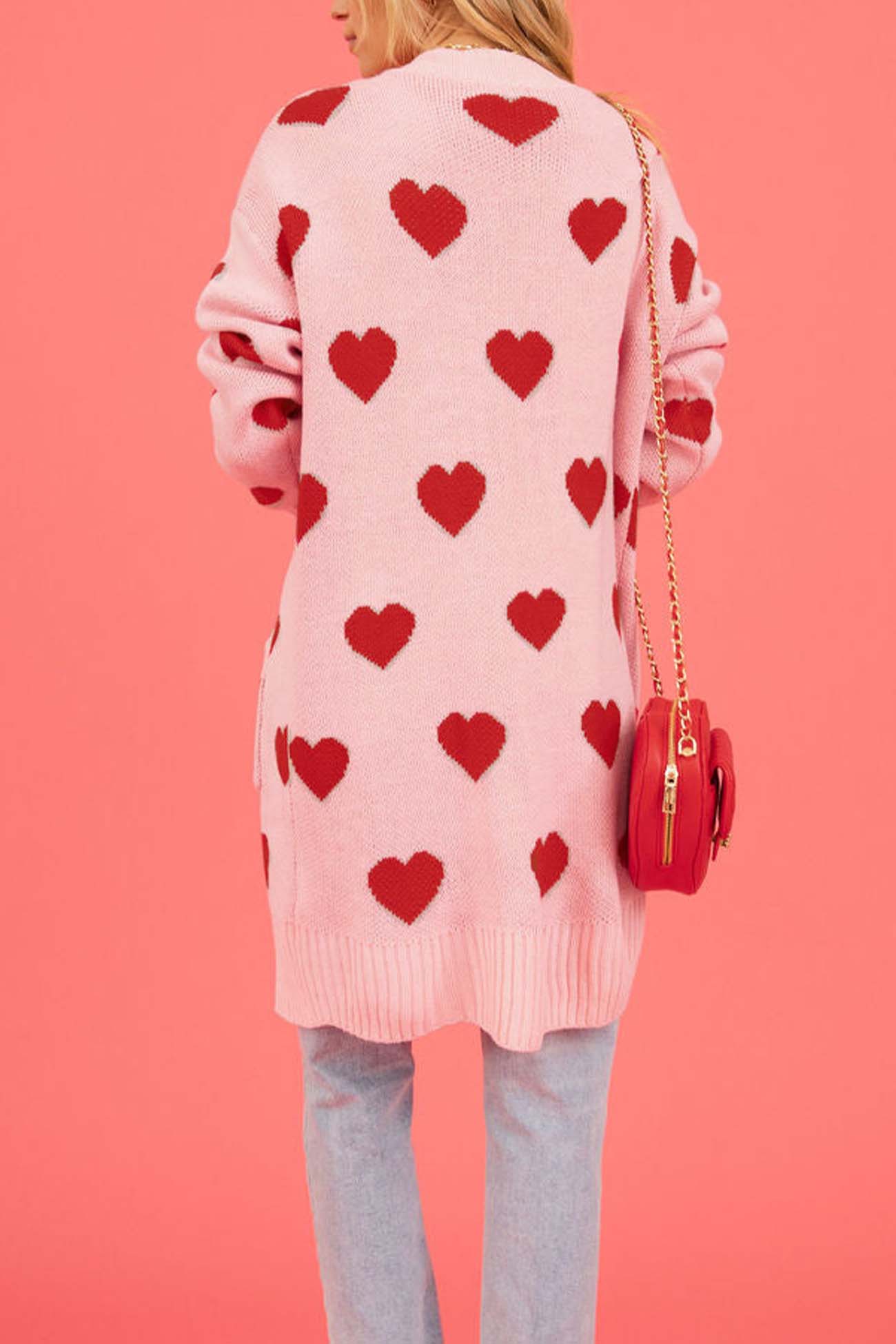 Heart Open Front Pocket Long Cardigan