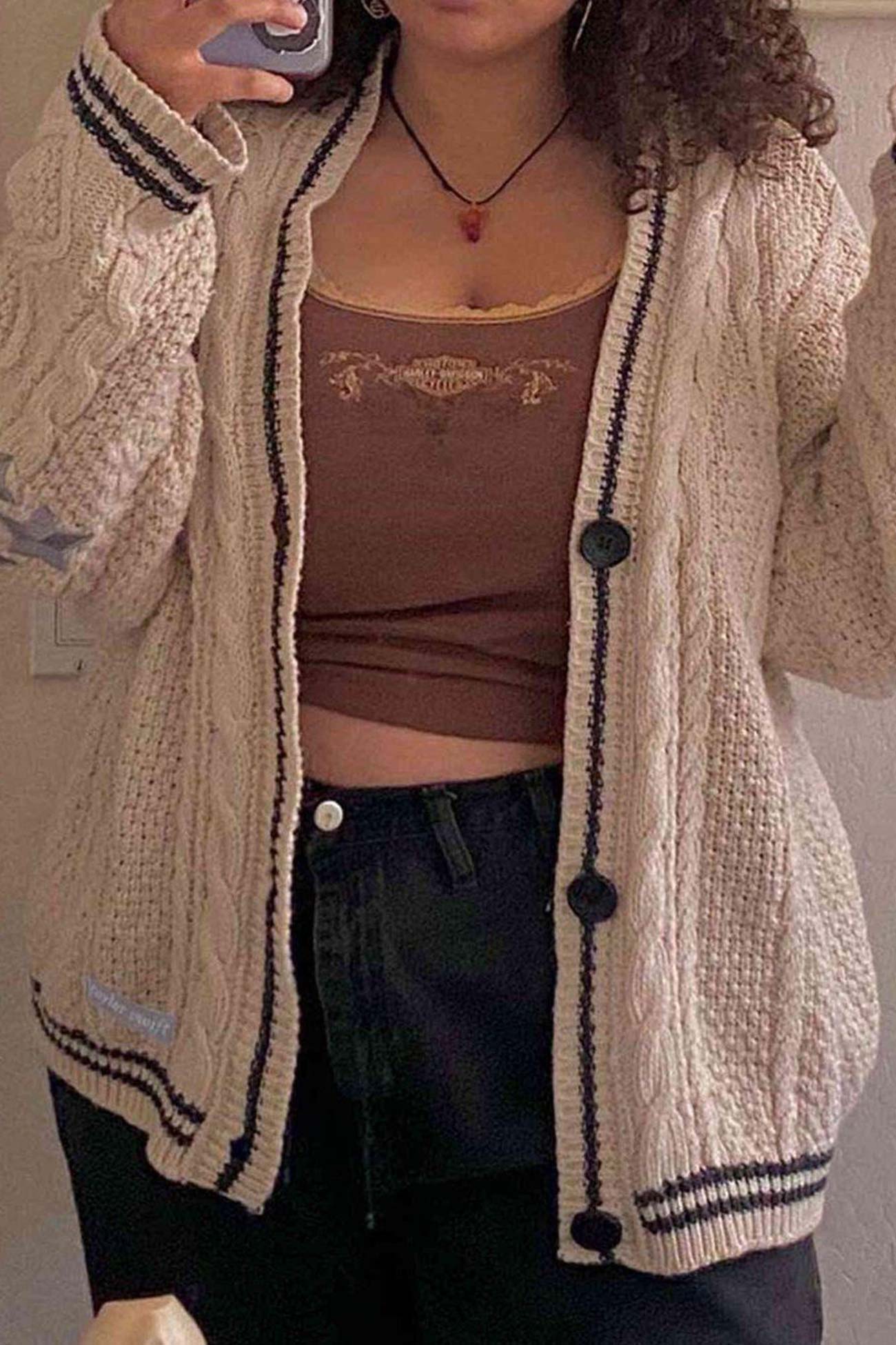 Five Pointed Star Embroidery Knit Cardigan