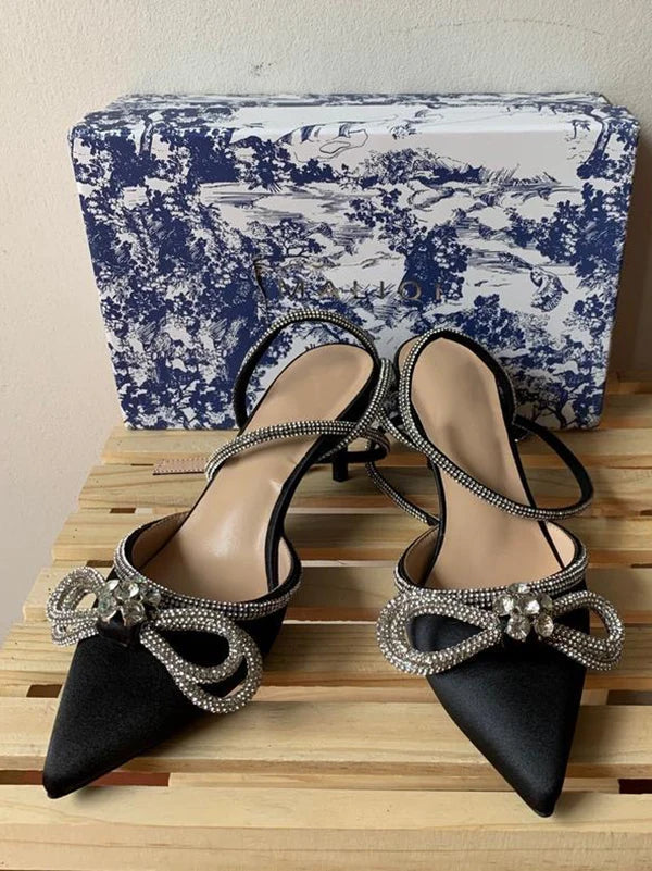 Rhinestone Bowknot Heel Pumps