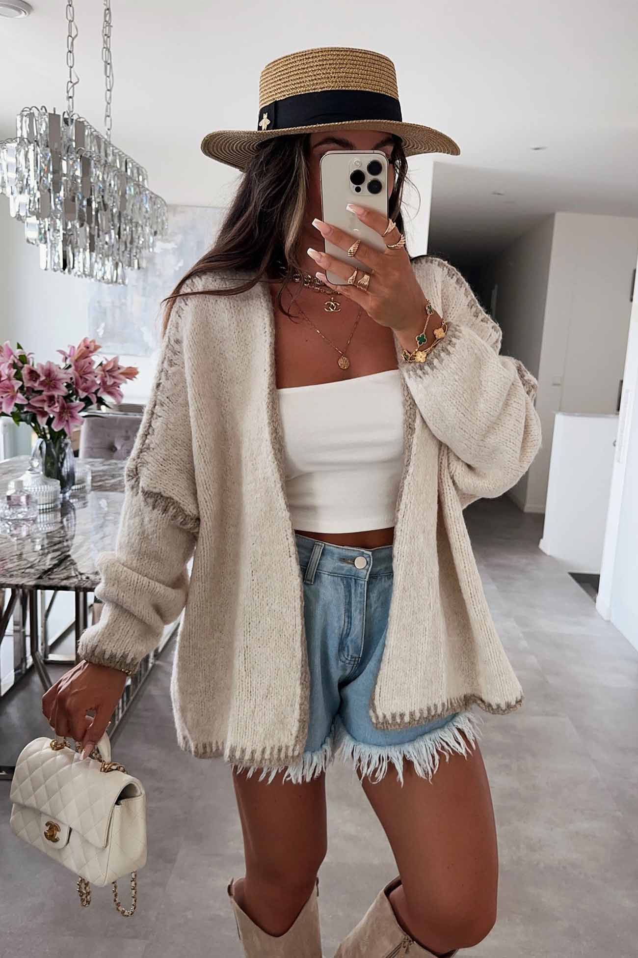 Contrast Loose Long Sleeve Cardigan