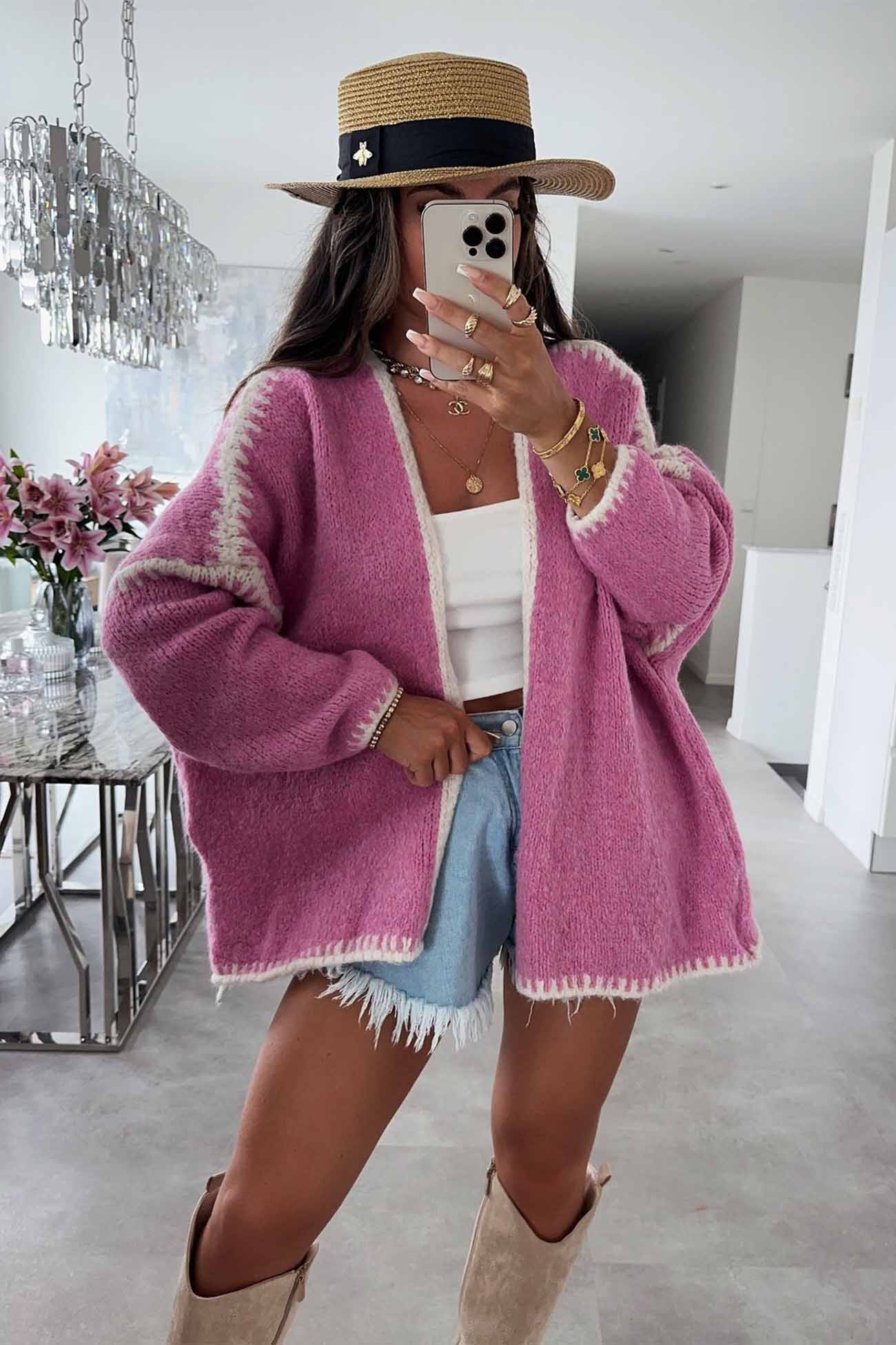 Contrast Loose Long Sleeve Cardigan