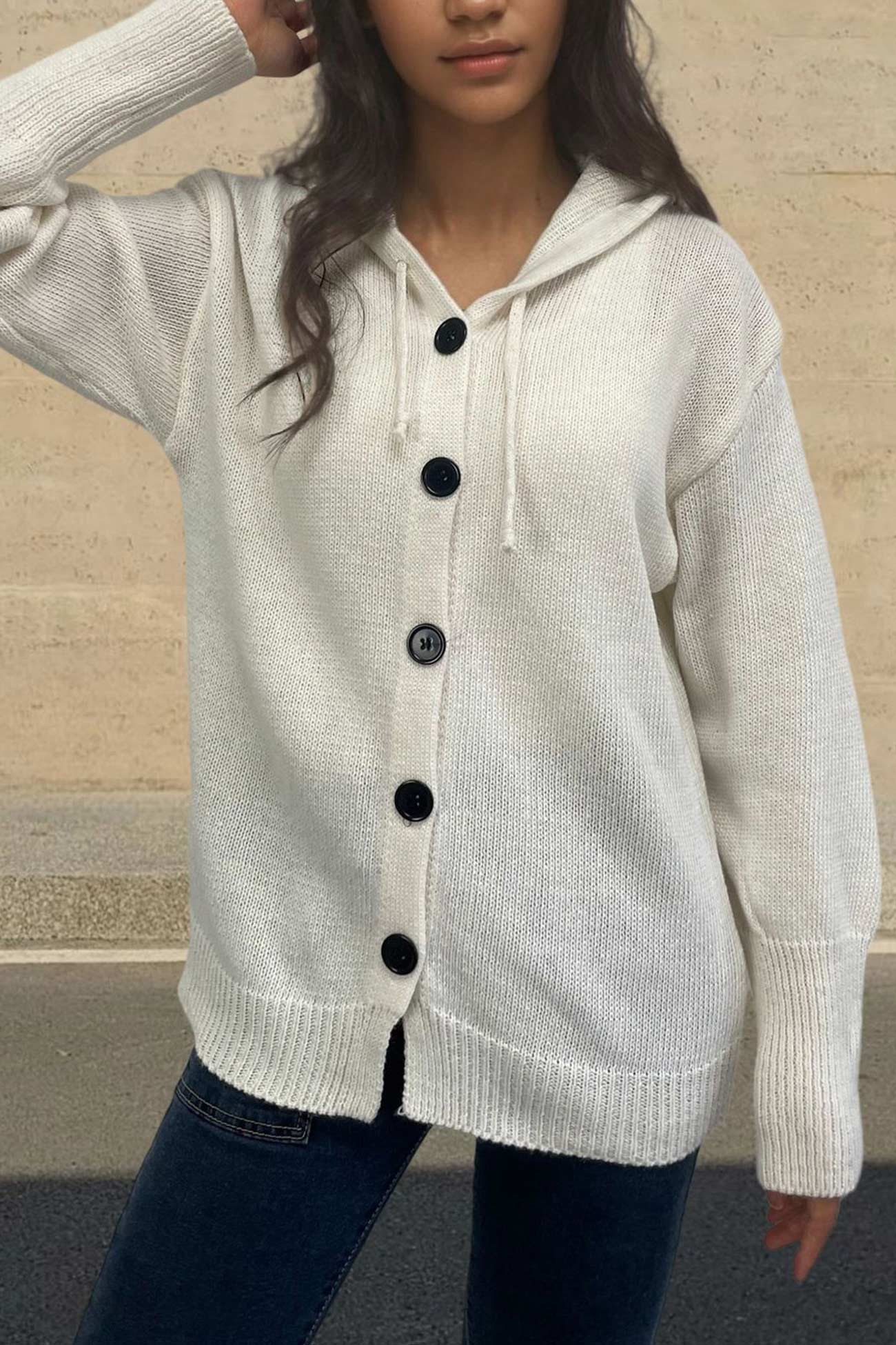 Button Down Knit Hooded Cardigan