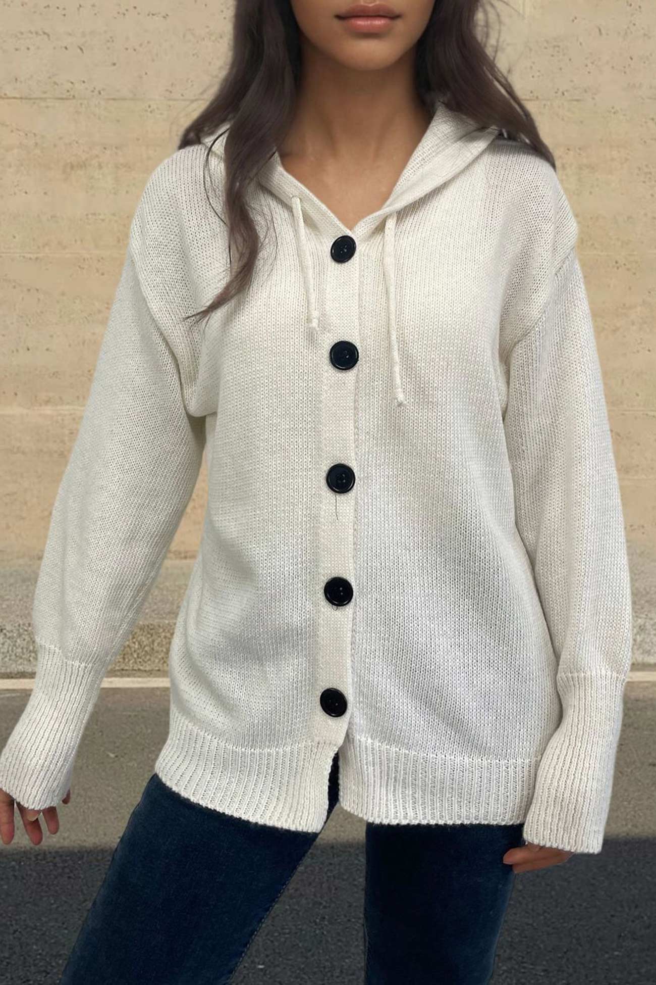 Button Down Knit Hooded Cardigan