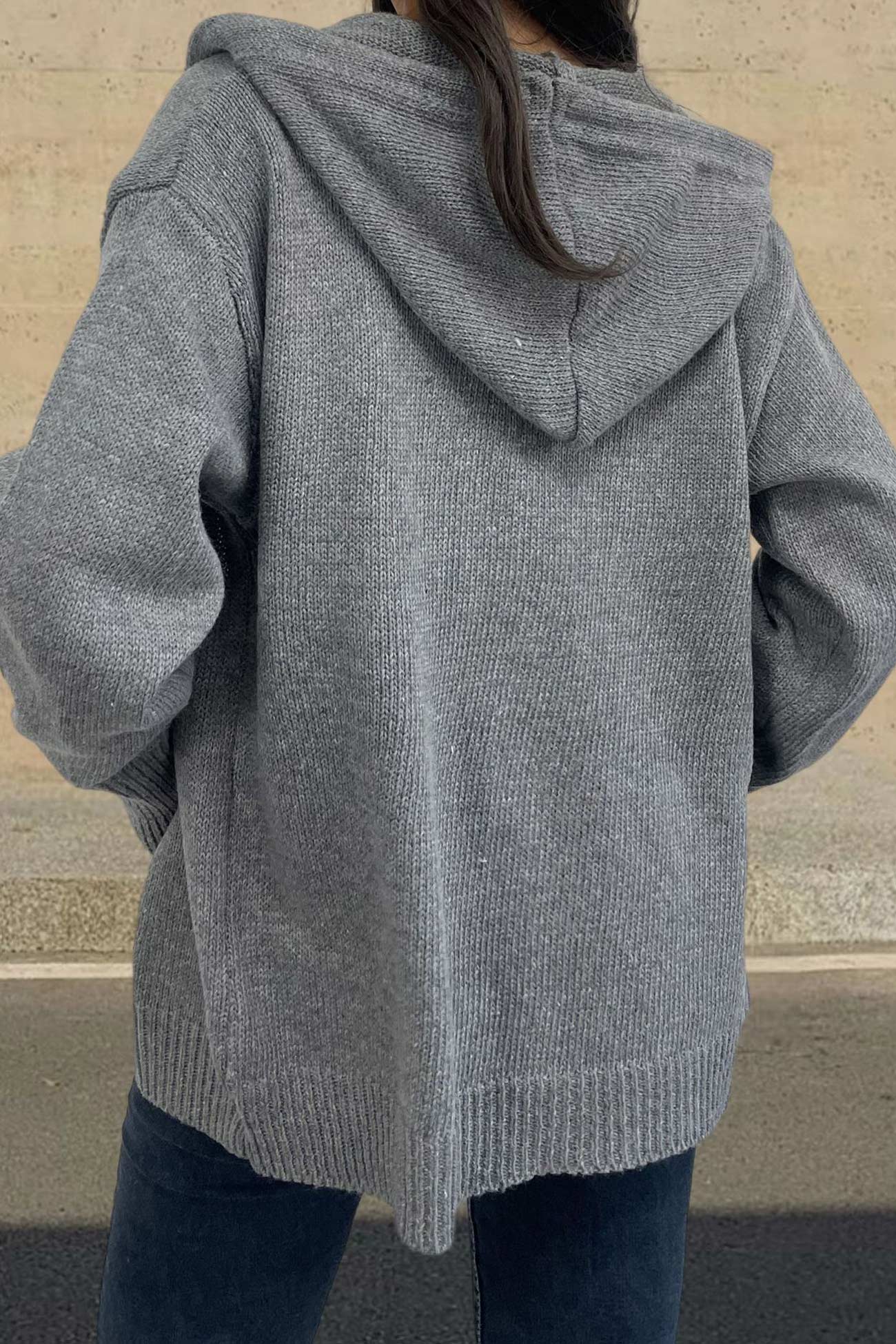 Button Down Knit Hooded Cardigan