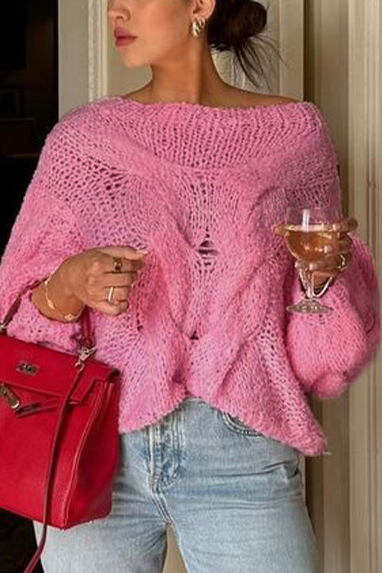 Cable Knit Hollow Out Pullover Sweater