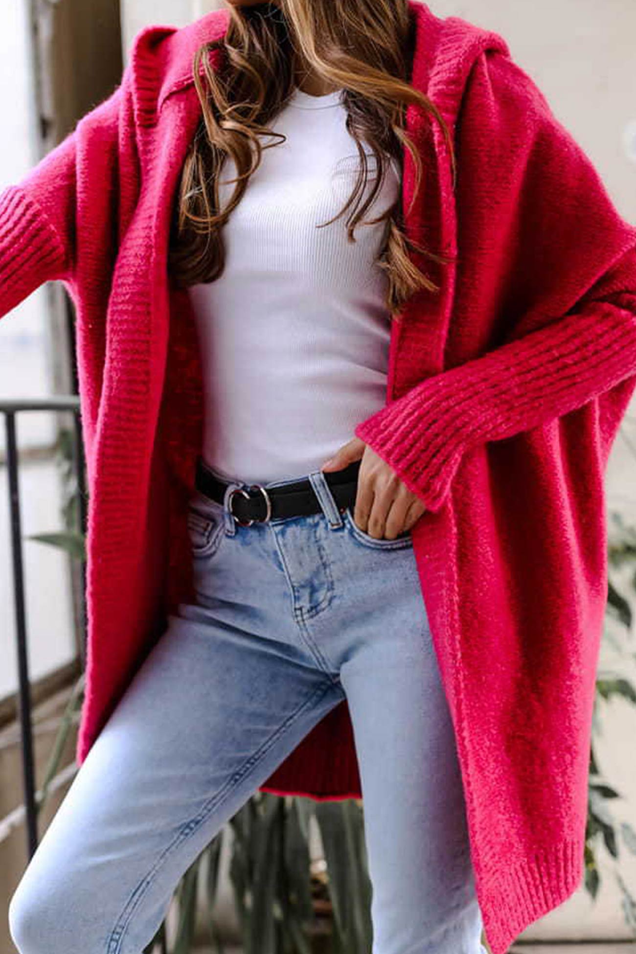 Bat Shaped Hooded Knitted Cardigan