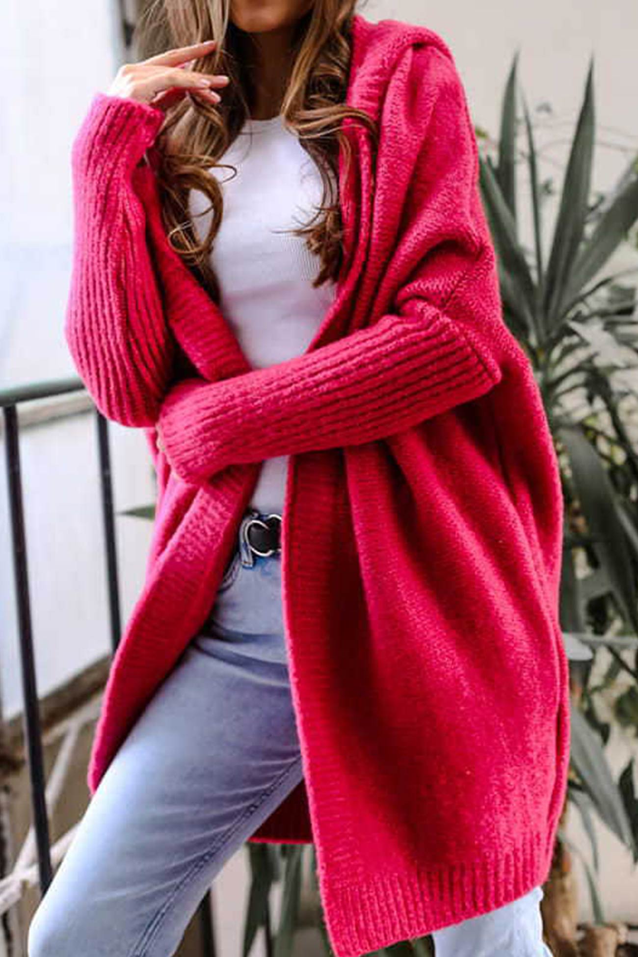 Bat Shaped Hooded Knitted Cardigan