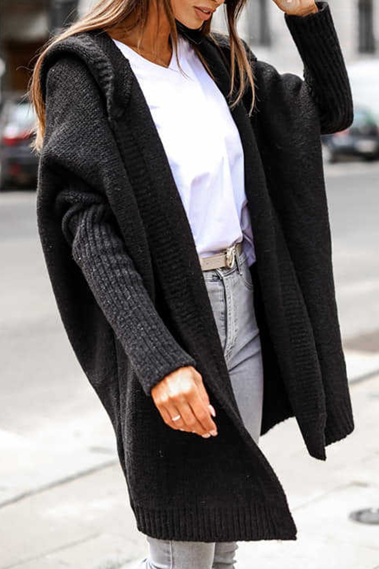 Bat Shaped Hooded Knitted Cardigan