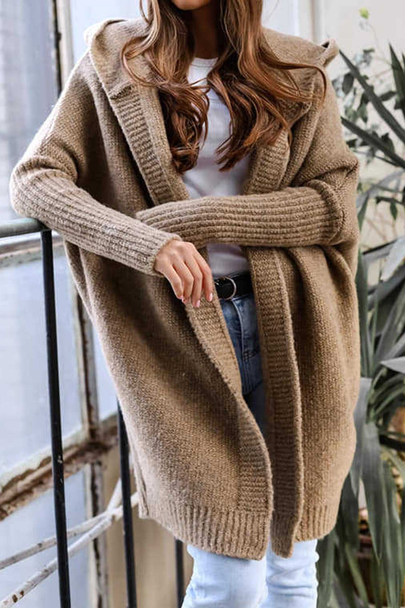 Bat Shaped Hooded Knitted Cardigan