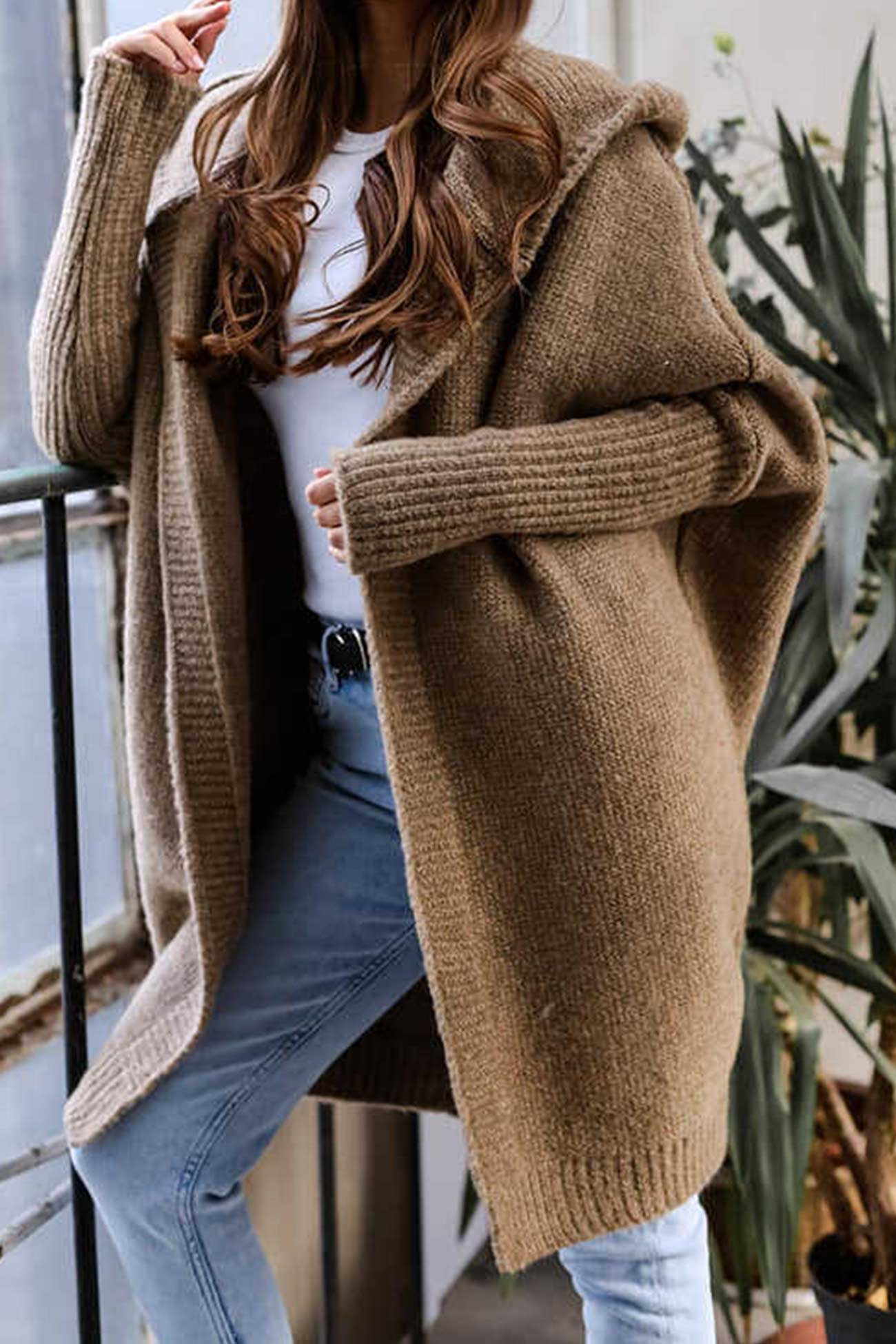 Bat Shaped Hooded Knitted Cardigan