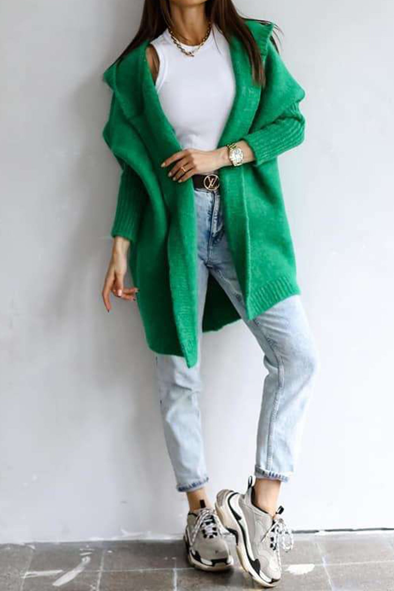 Bat Shaped Hooded Knitted Cardigan