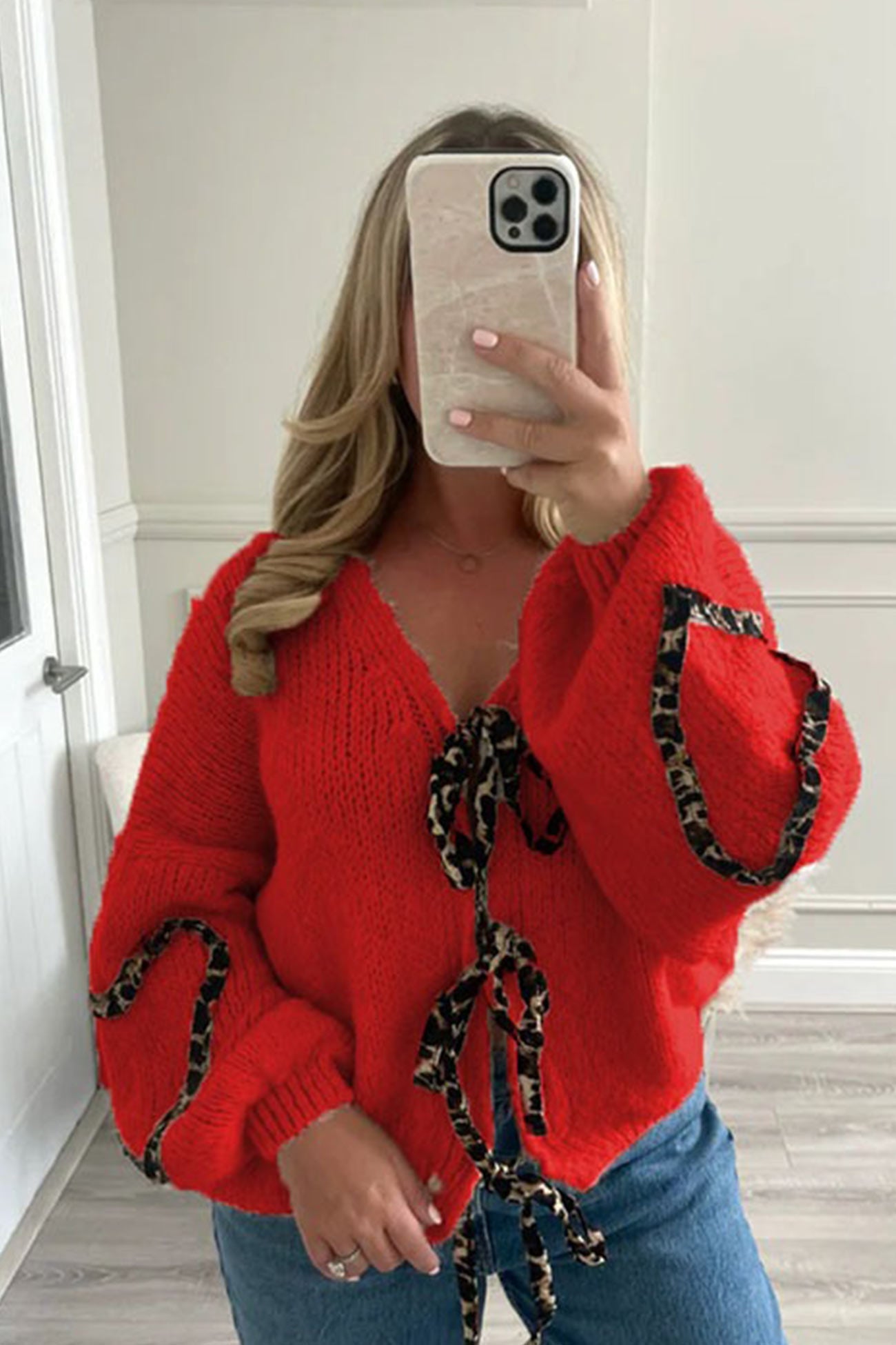 Leopard Tie Up Knit Cardigan