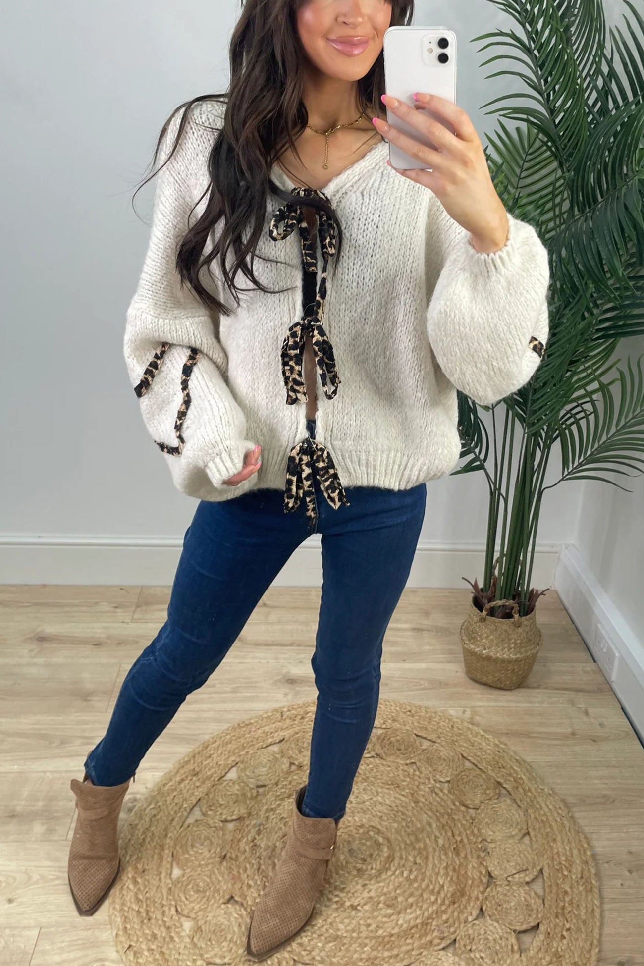 Leopard Tie Up Knit Cardigan