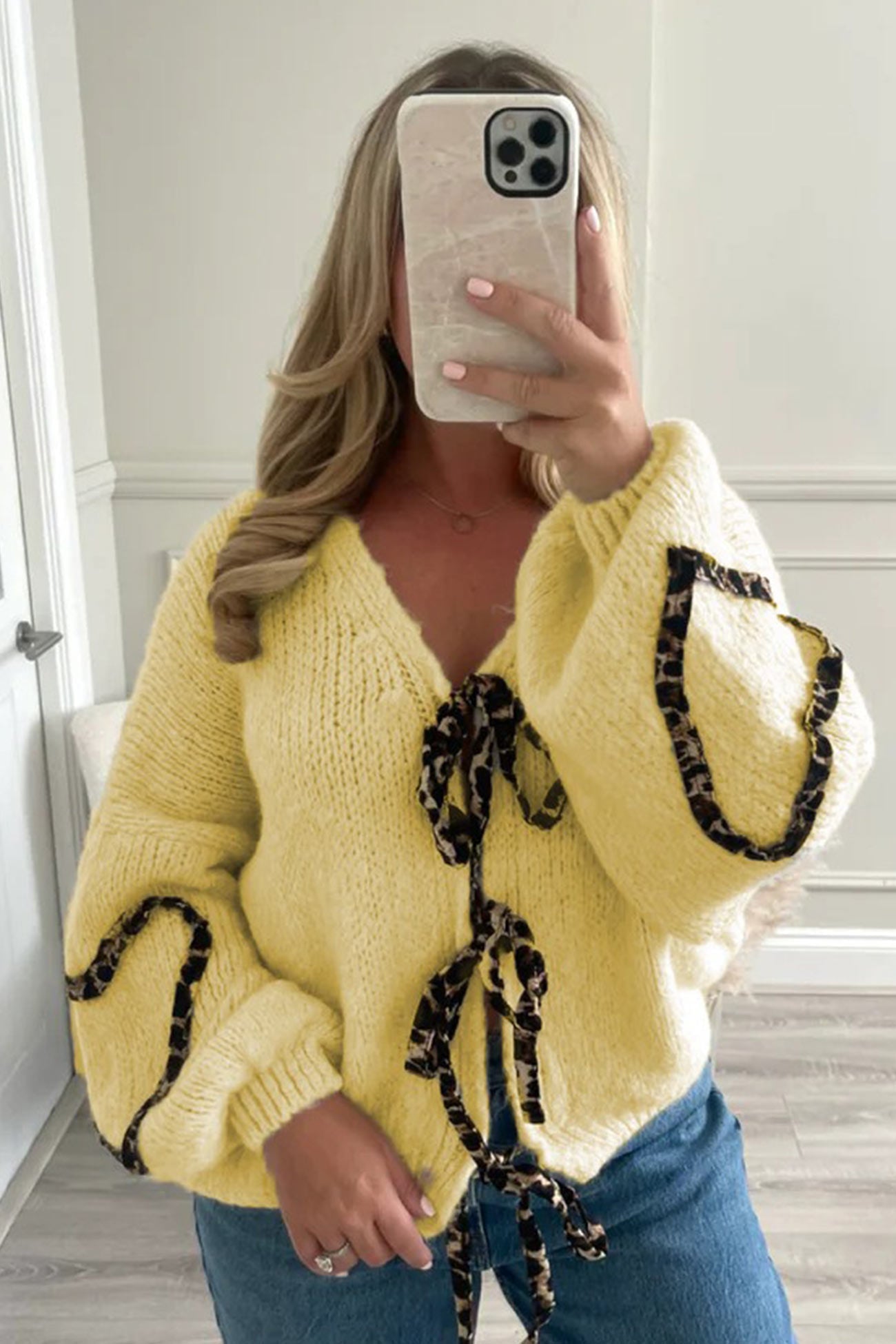 Leopard Tie Up Knit Cardigan