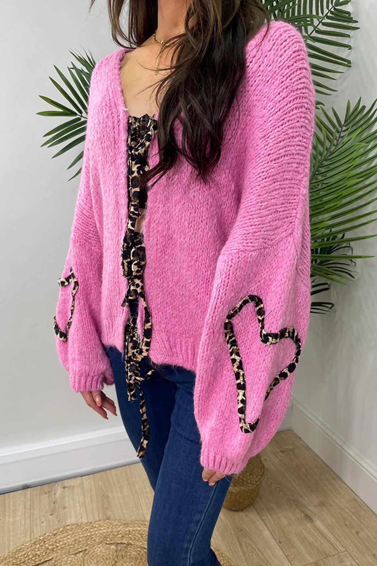 Leopard Tie Up Knit Cardigan