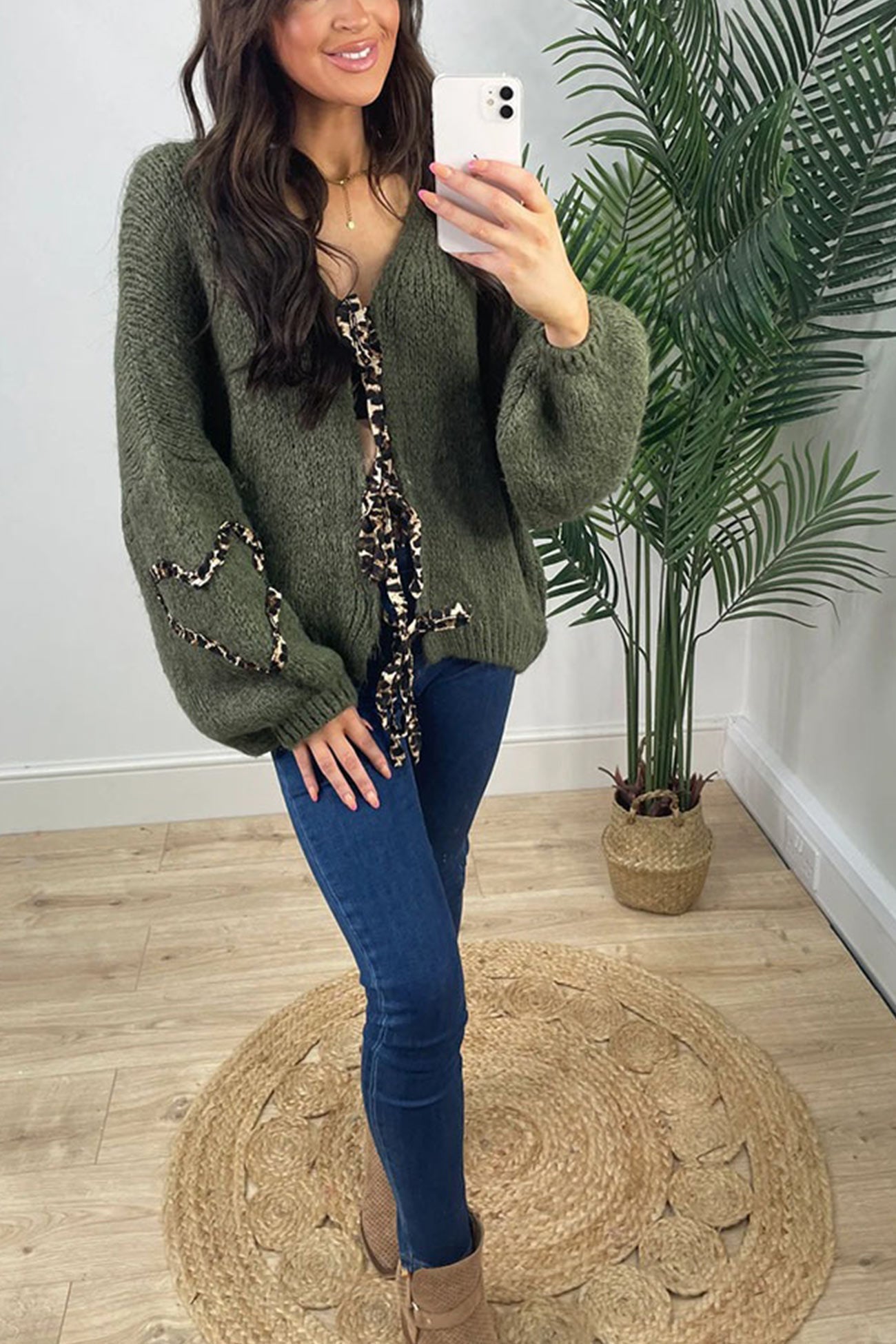 Leopard Tie Up Knit Cardigan