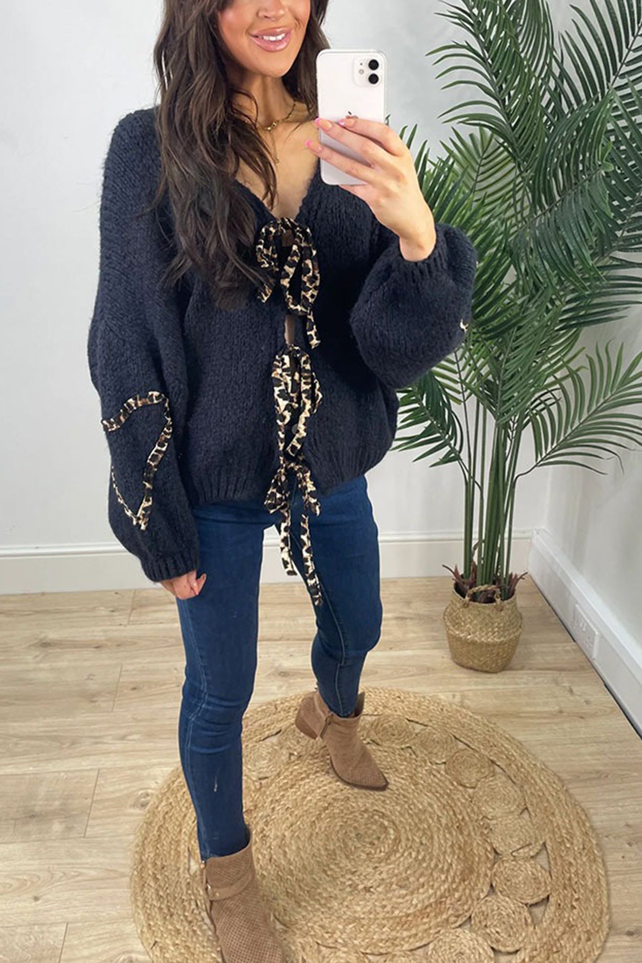 Leopard Tie Up Knit Cardigan