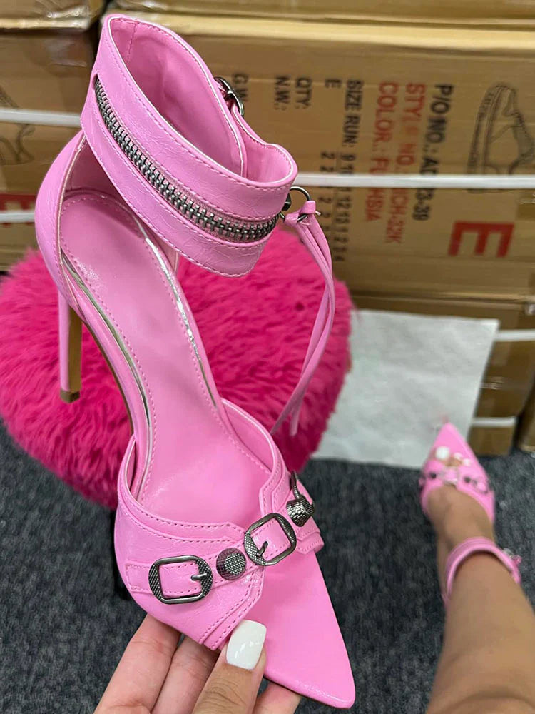 Ankle Zip Strap Pointed Toe Sandals